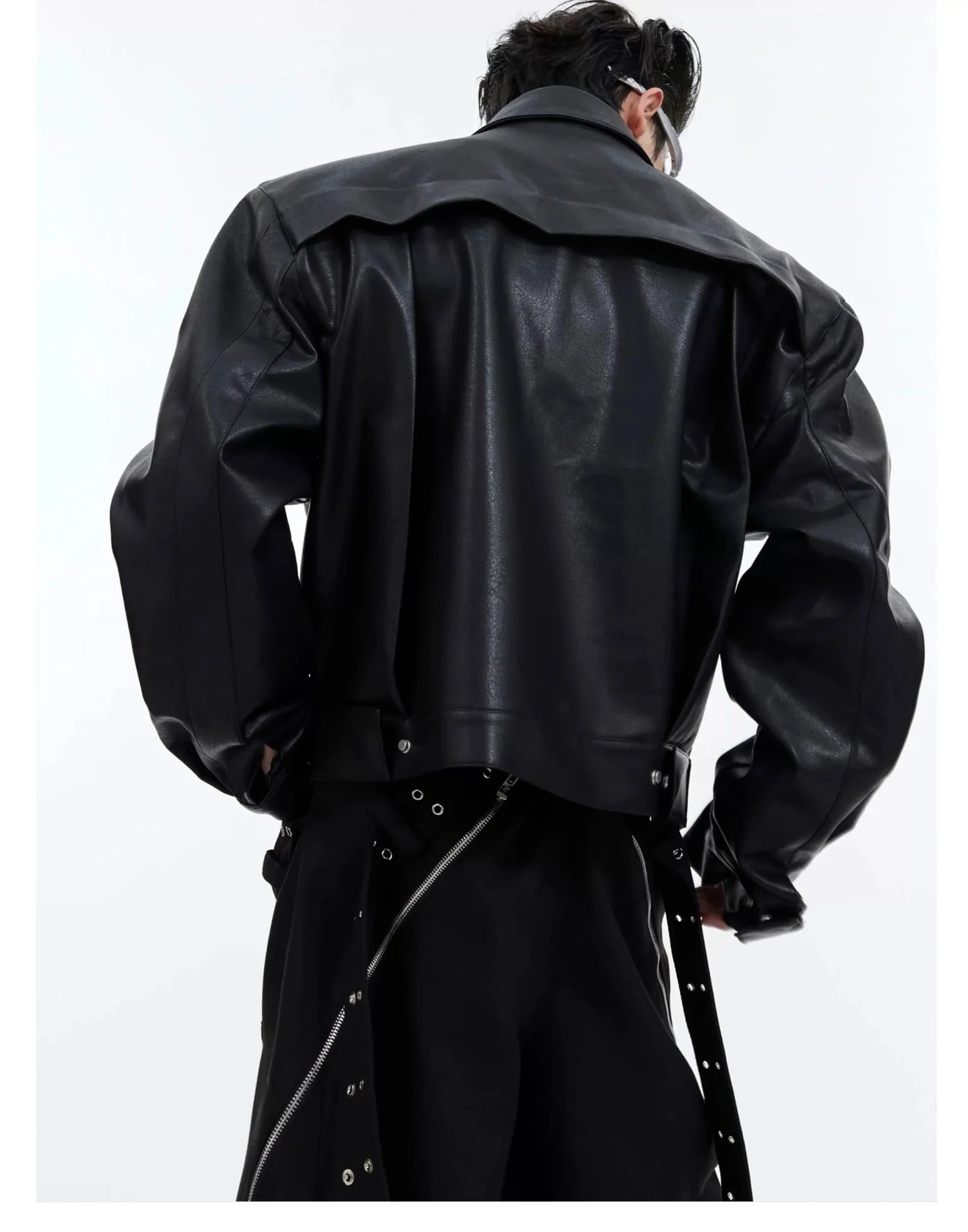 Padded Shoulder Short Faux Leather Jacket | High-End Unique Design Coat