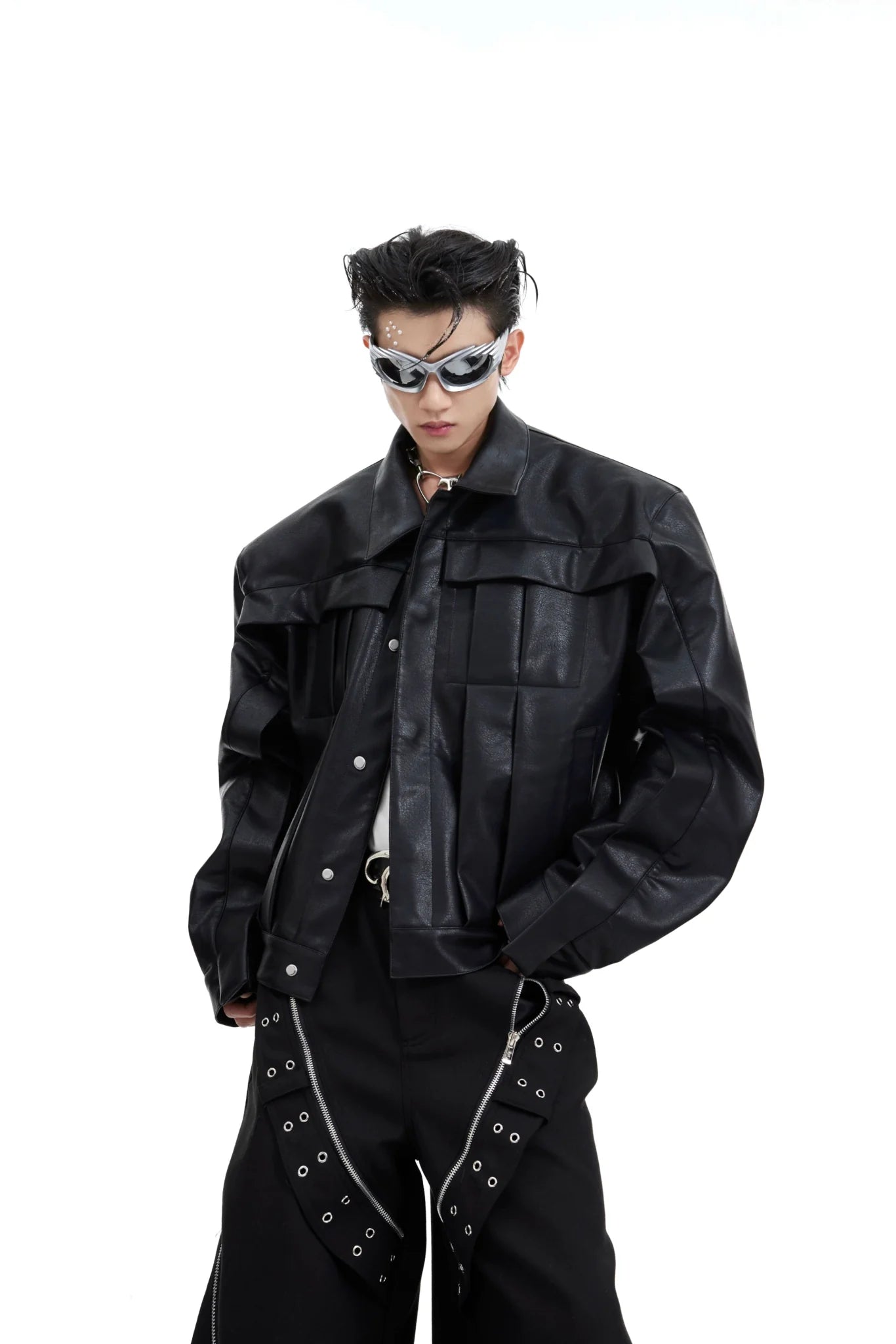 Padded Shoulder Short Faux Leather Jacket | High-End Unique Design Coat