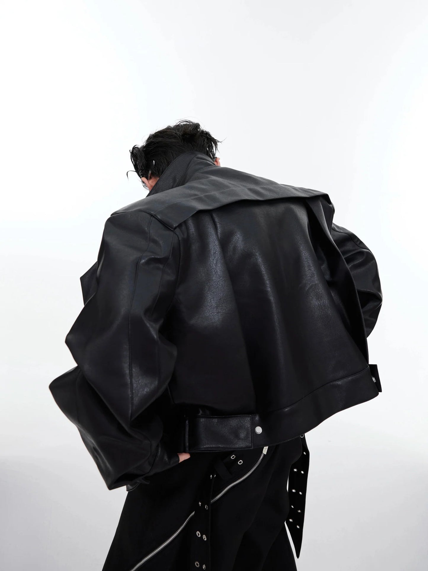 Padded Shoulder Short Faux Leather Jacket | High-End Unique Design Coat