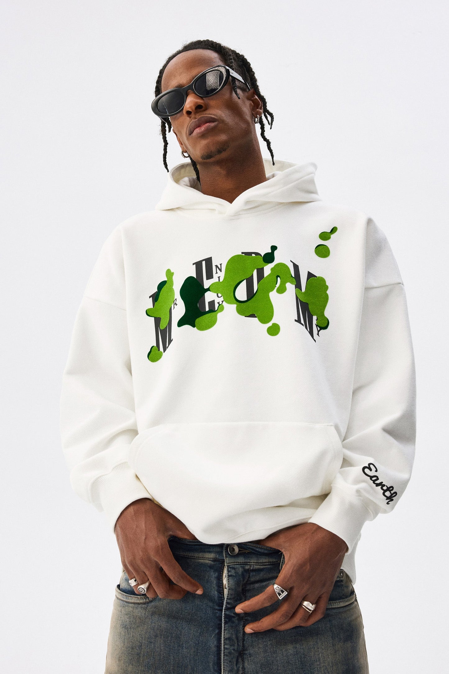 MEDM GRASS 플로킹 프린트 후디