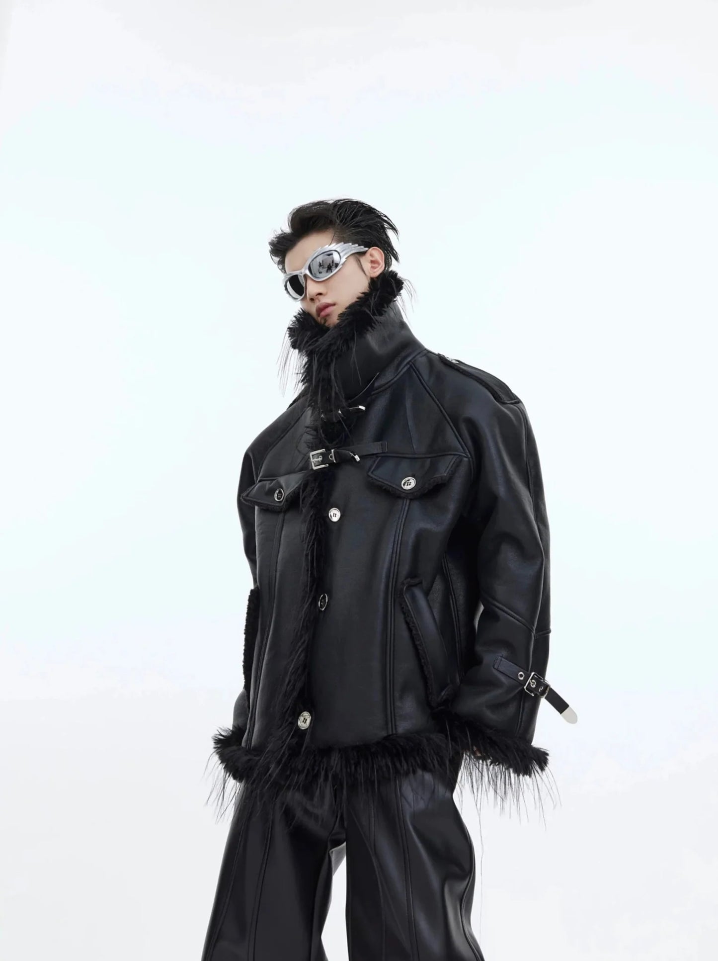 Retro Faux Leather and Fur Jacket with Tassel Detail | Punk-Inspired Short Coat