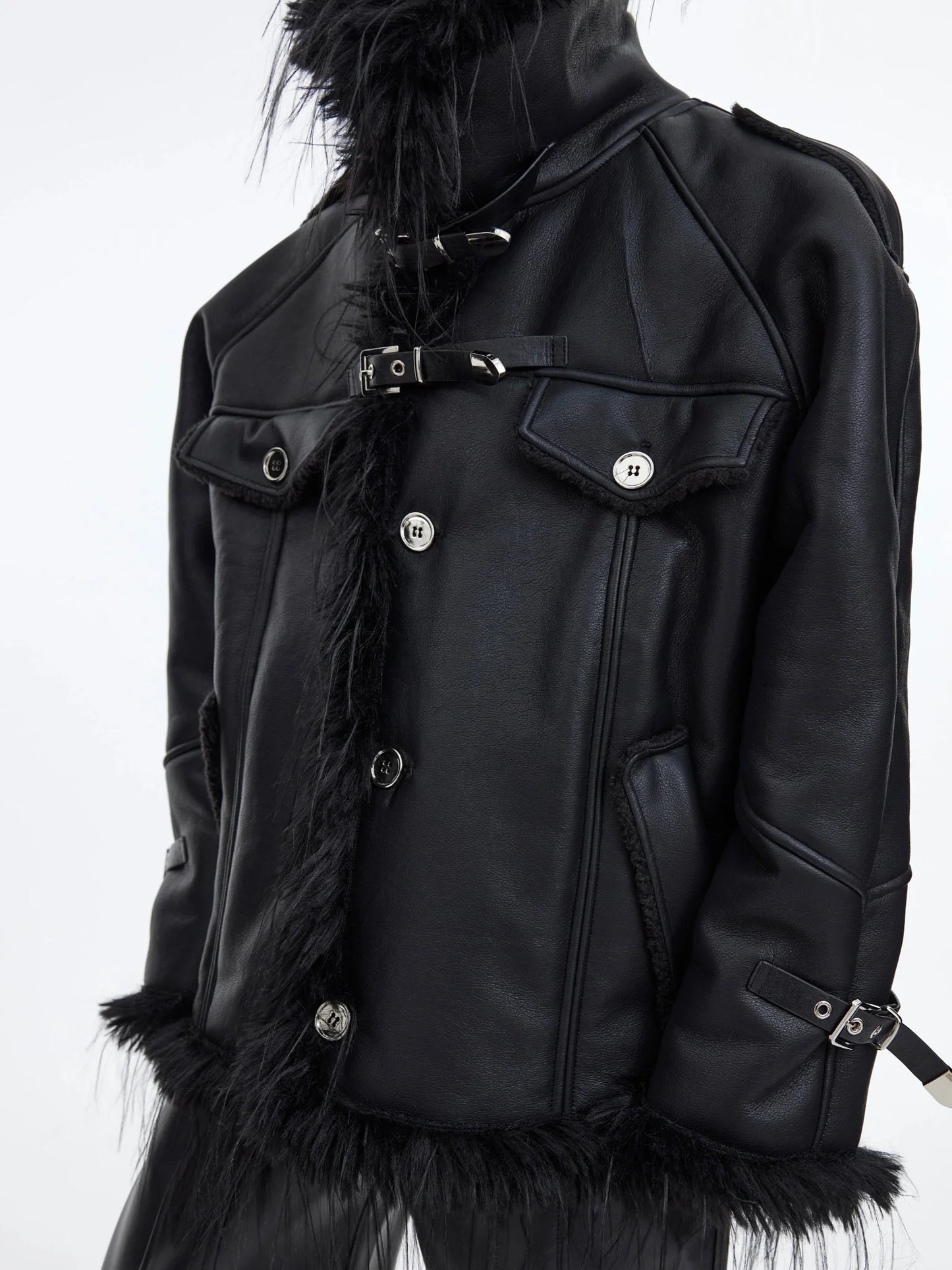 Retro Faux Leather and Fur Jacket with Tassel Detail | Punk-Inspired Short Coat