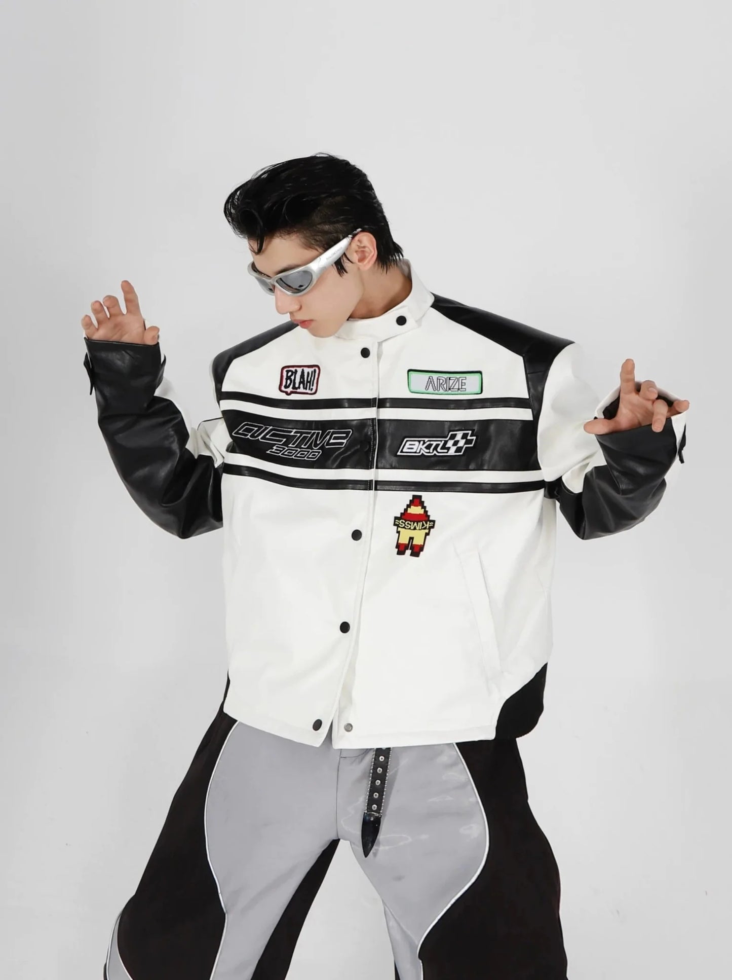 Retro Motorcycle Jacket with Shoulder Pads | Unisex PU Leather Bomber