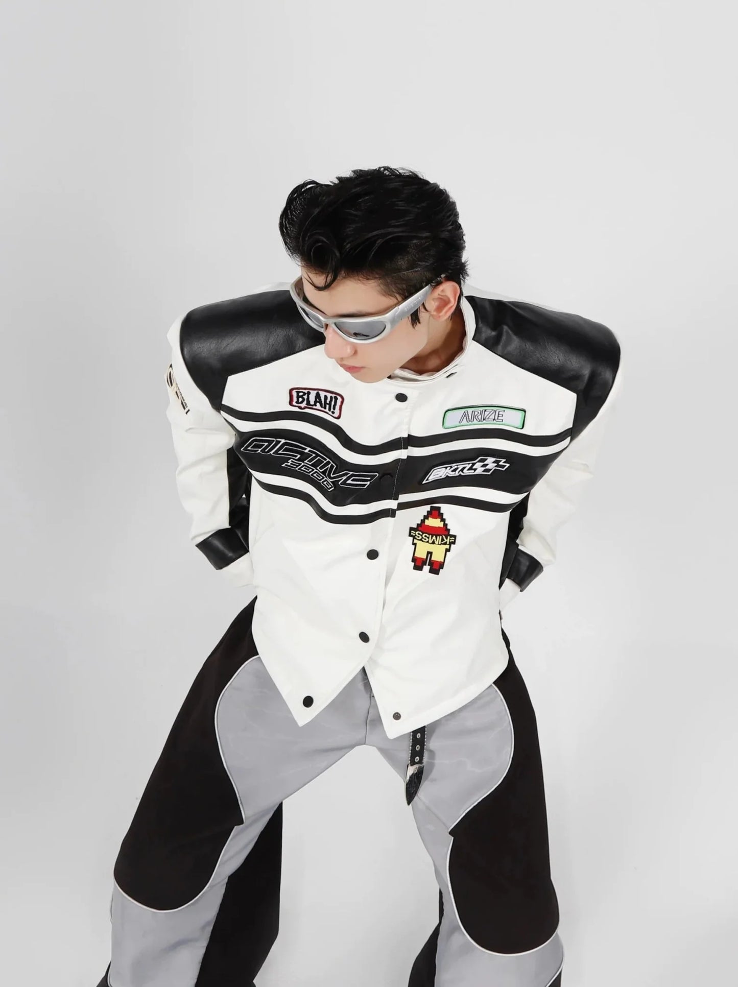 Retro Motorcycle Jacket with Shoulder Pads | Unisex PU Leather Bomber