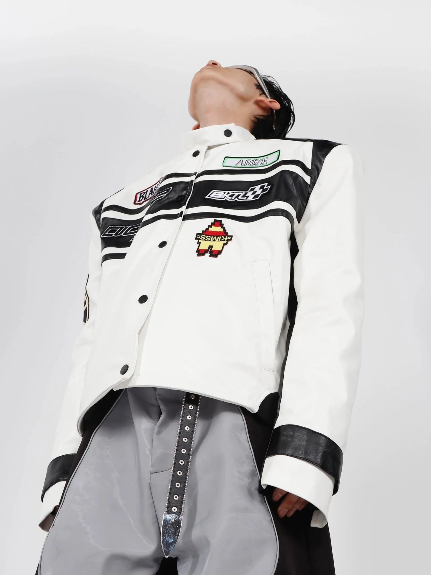 Retro Motorcycle Jacket with Shoulder Pads | Unisex PU Leather Bomber