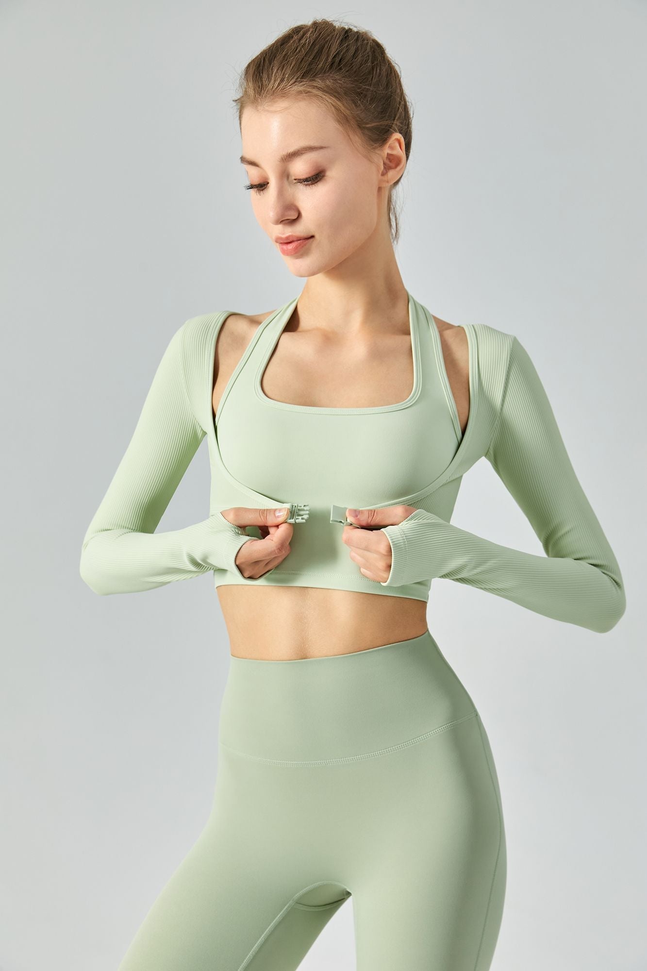 Ribbed Halter Crop Top & Leggings Activewear Set