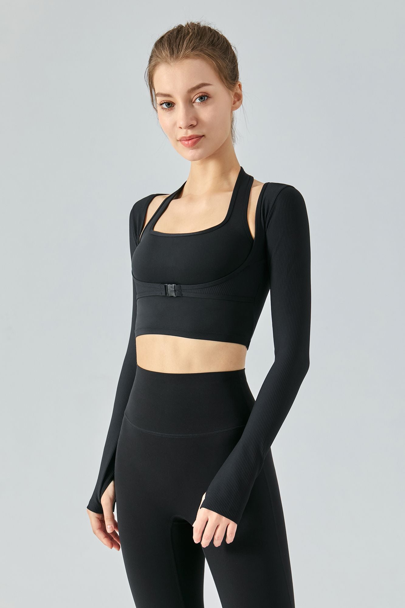 Ribbed Halter Crop Top & Leggings Activewear Set