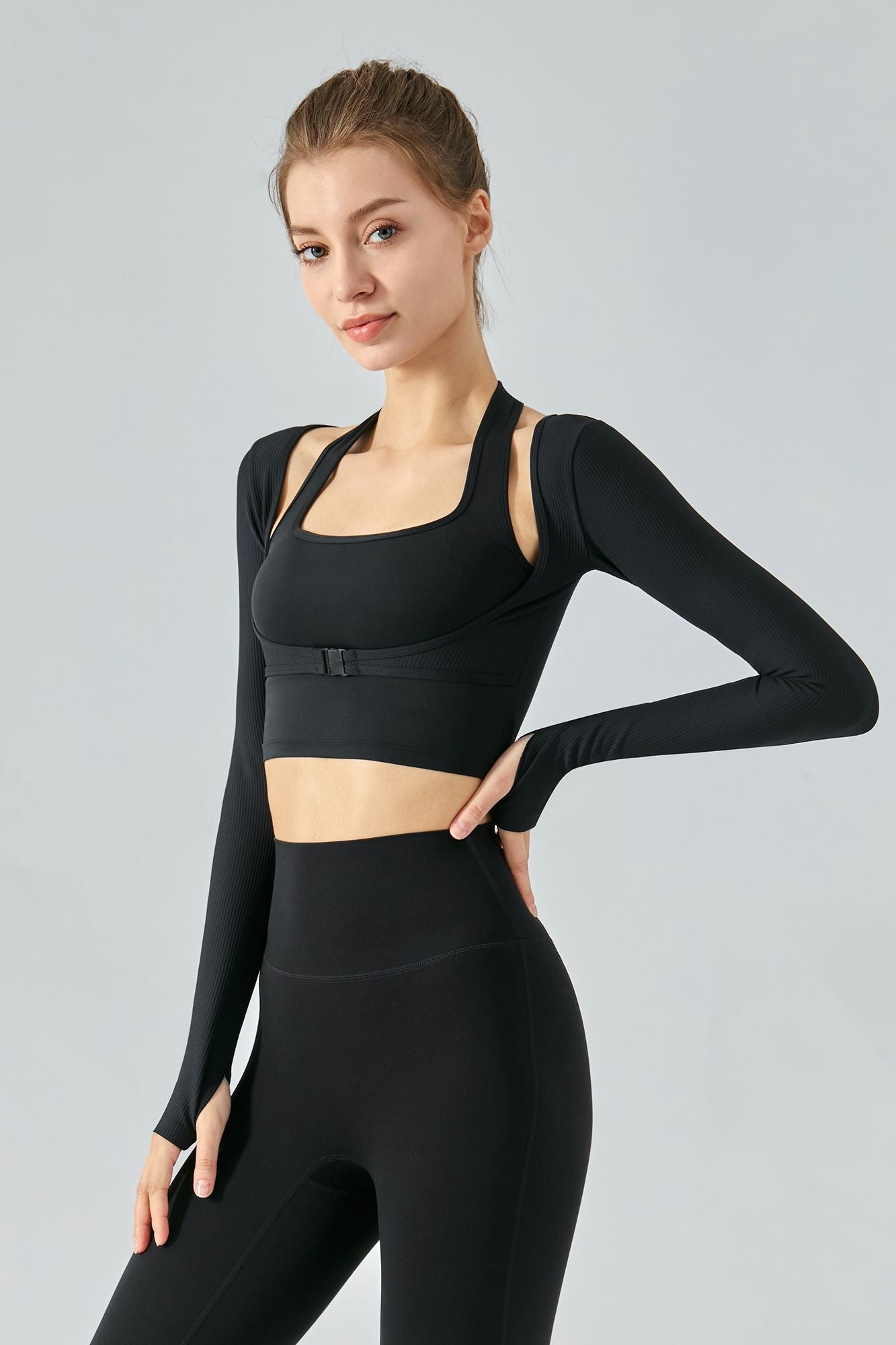 Ribbed Halter Crop Top & Leggings Activewear Set