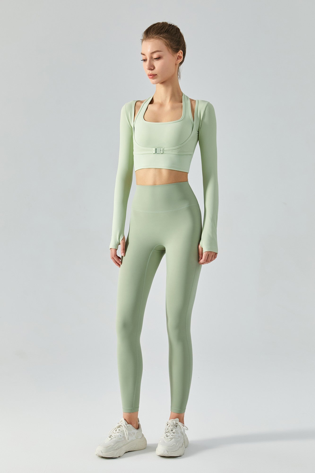 Ribbed Halter Crop Top & Leggings Activewear Set