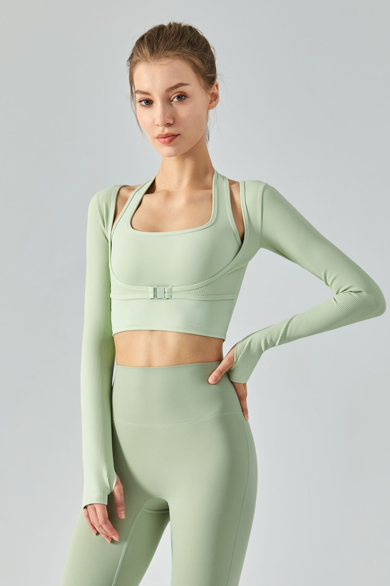 Ribbed Halter Crop Top & Leggings Activewear Set