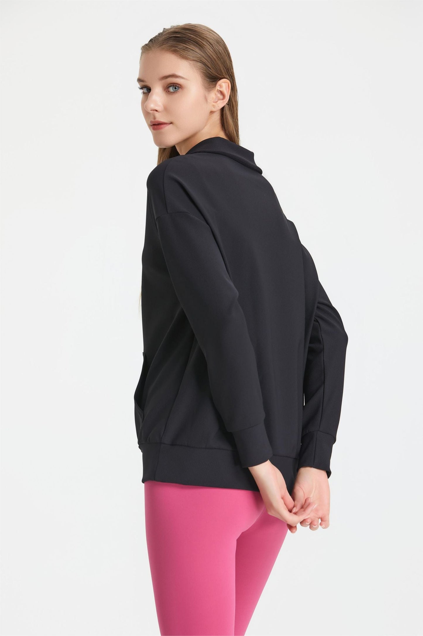 Ribbed Lapel Collar Half-Zip Sweatshirt