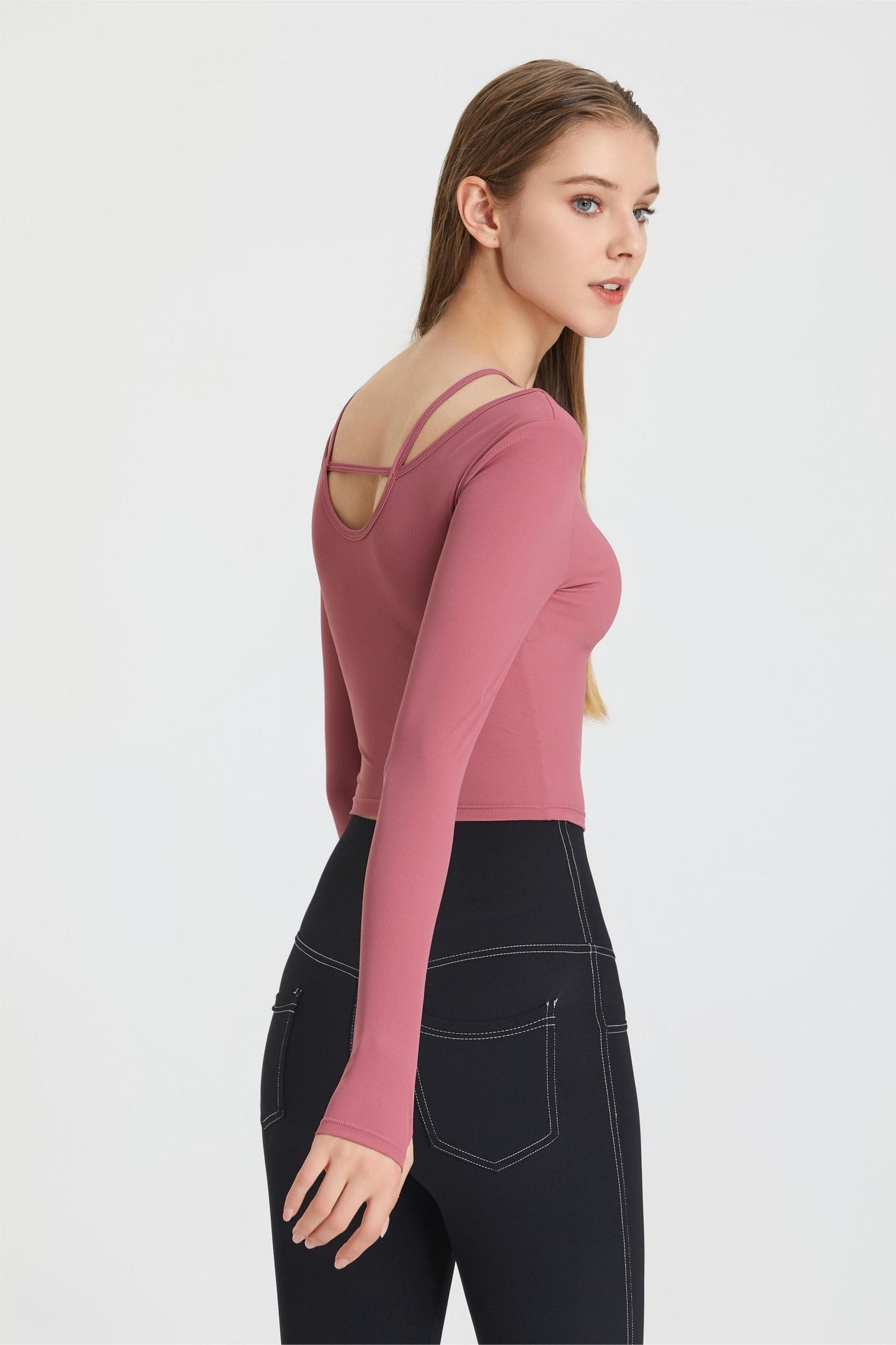 Ribbed Long Sleeve Top with Built-In Bra