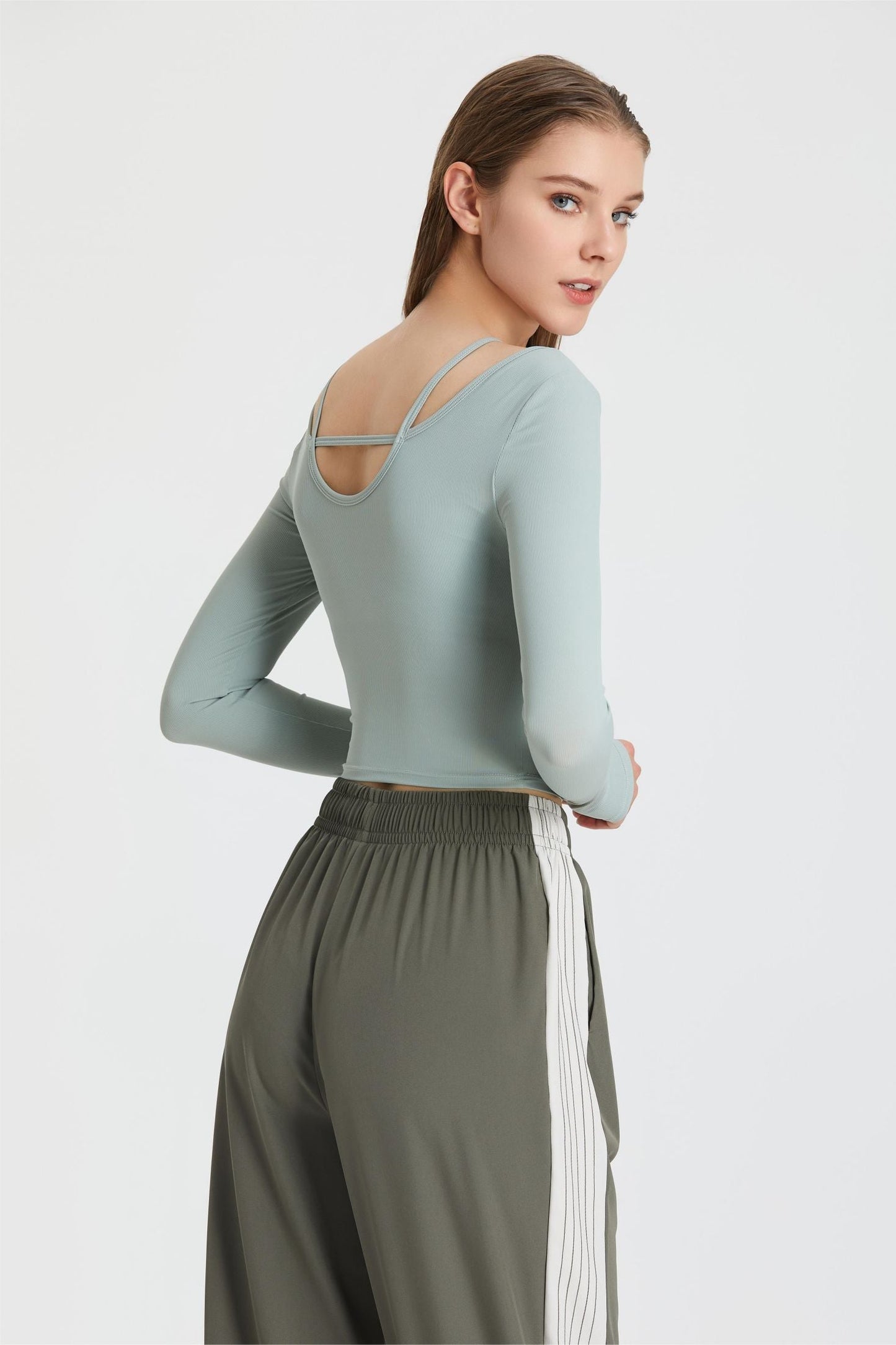 Ribbed Long Sleeve Top with Built-In Bra