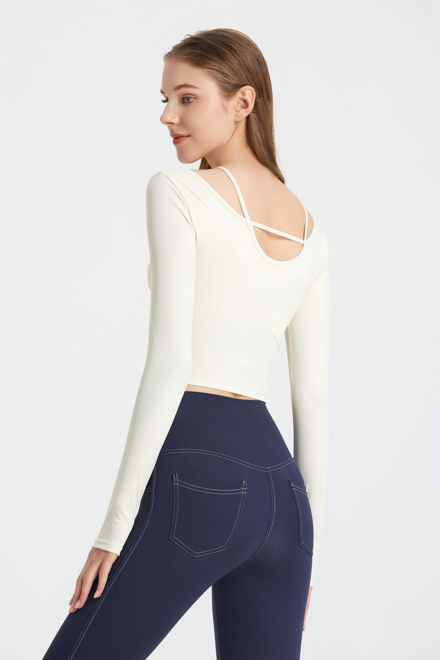 Ribbed Long Sleeve Top with Built-In Bra