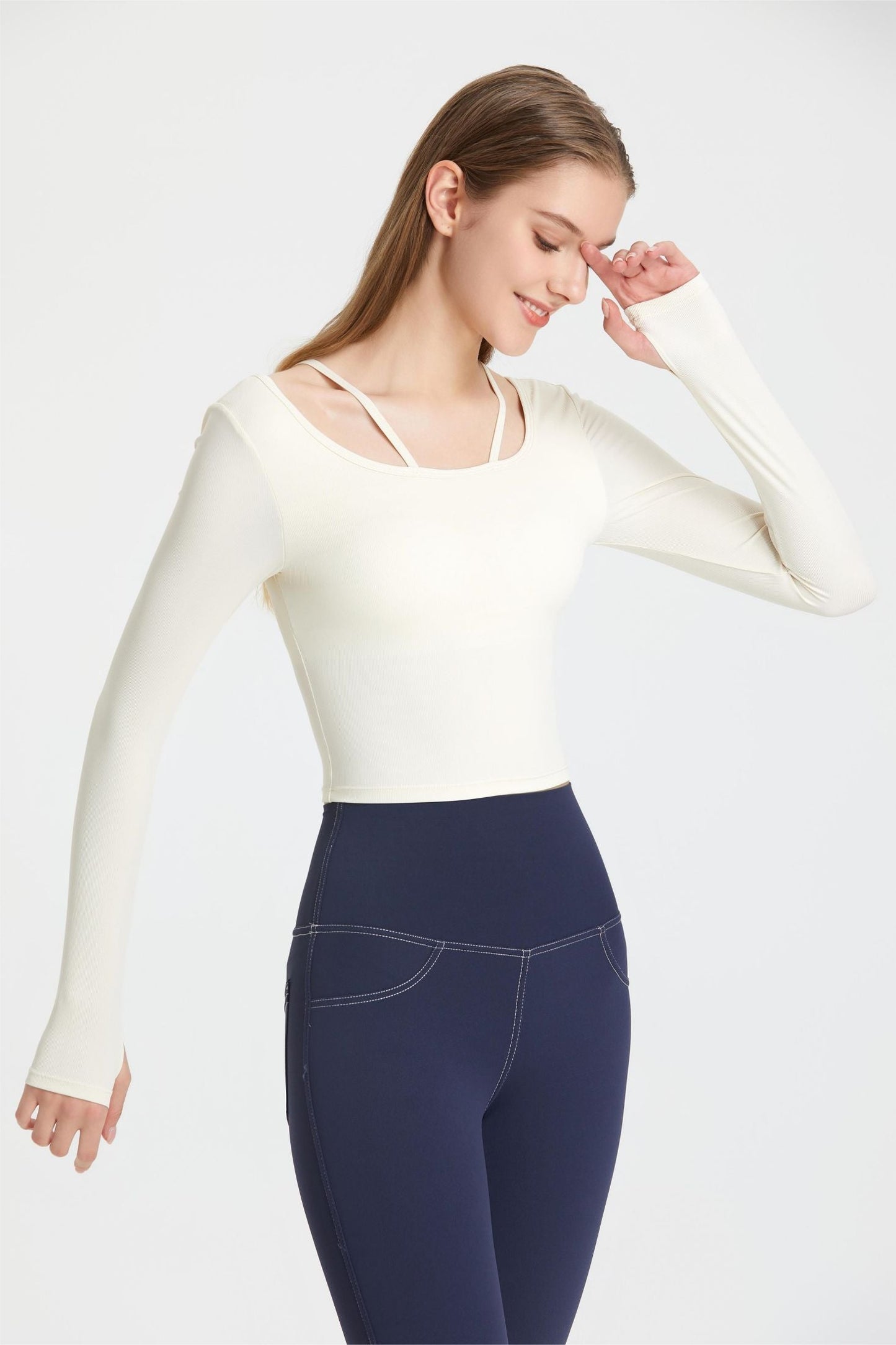 Ribbed Long Sleeve Top with Built-In Bra