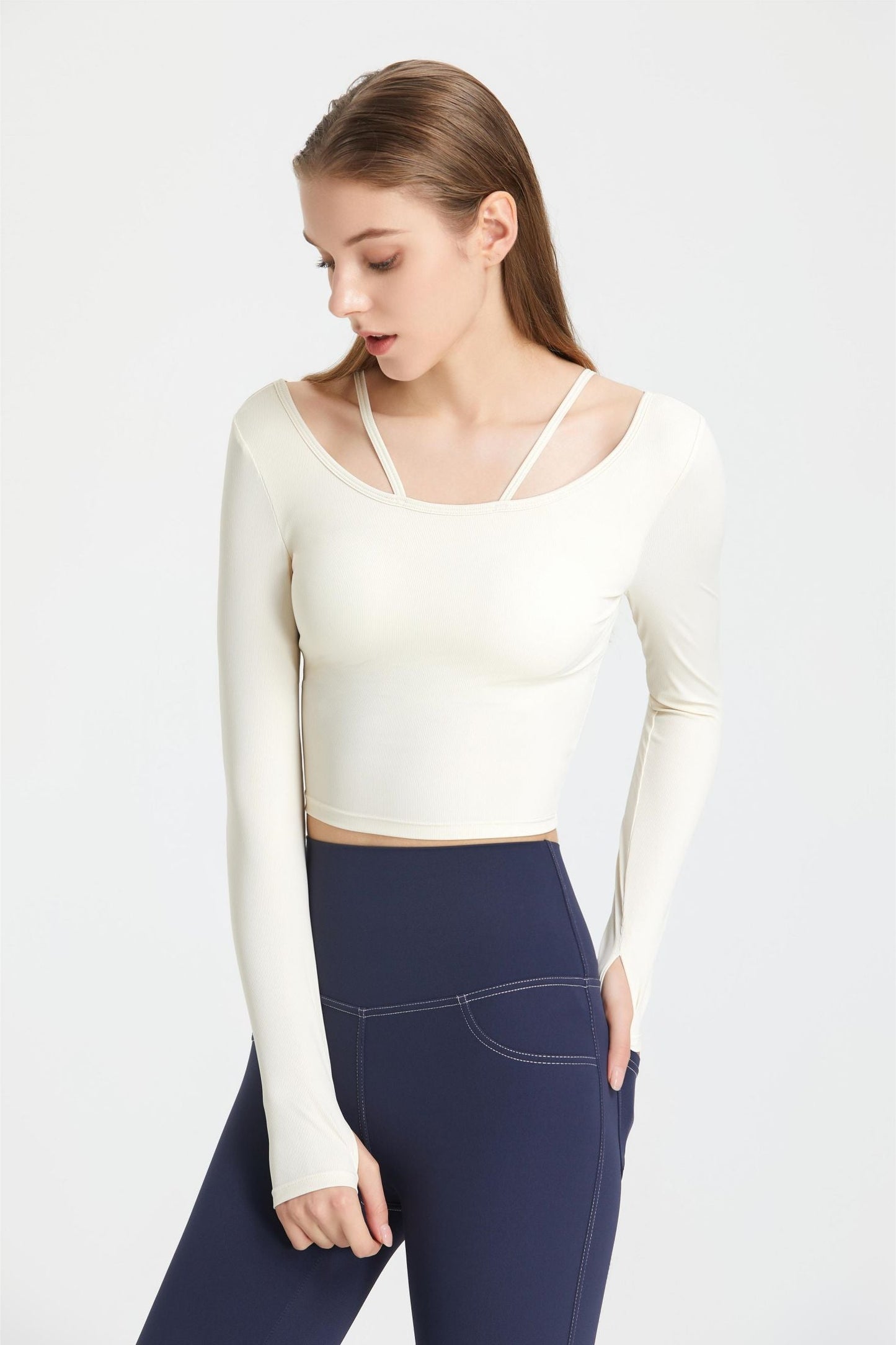 Ribbed Long Sleeve Top with Built-In Bra