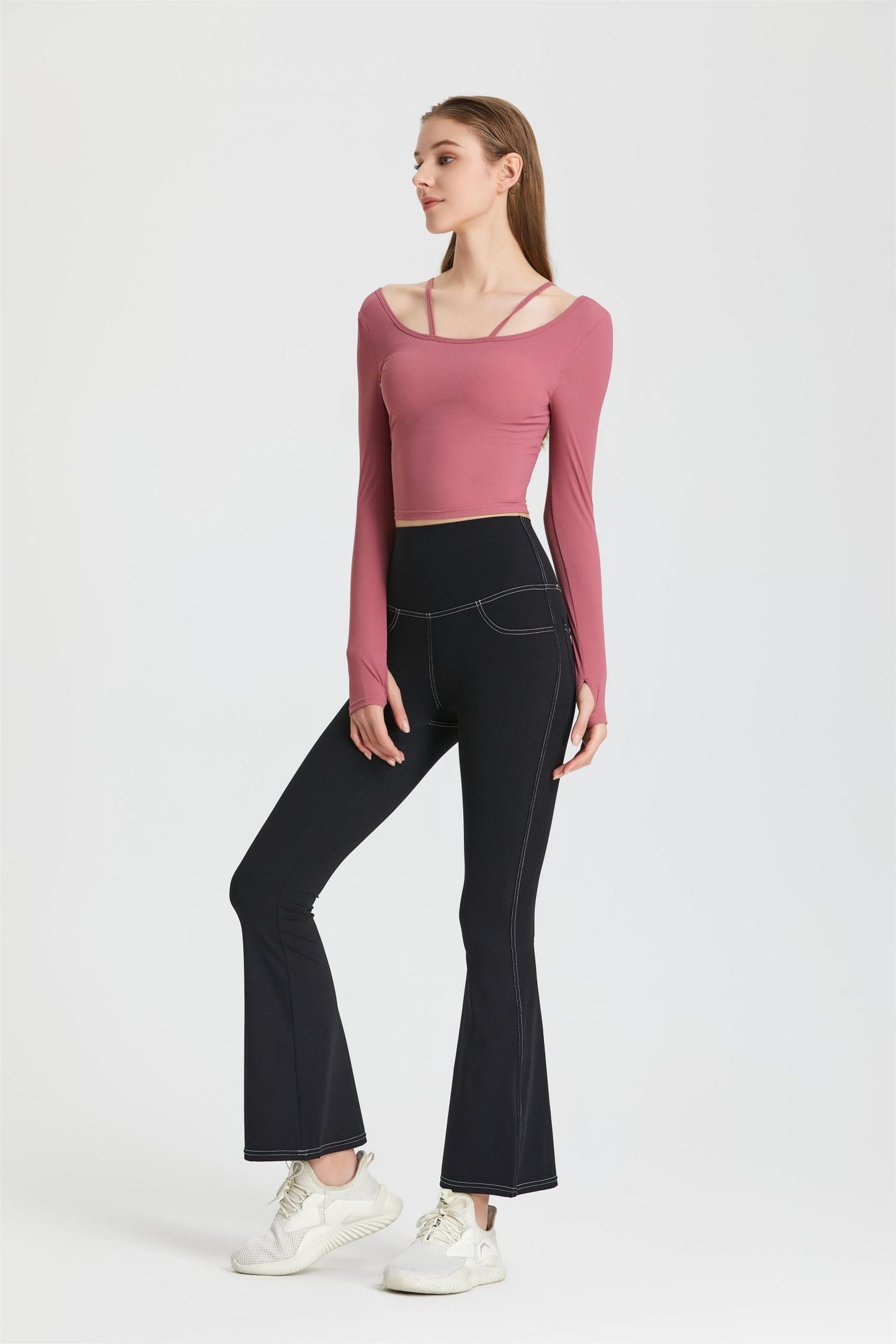 Ribbed Long Sleeve Top with Built-In Bra