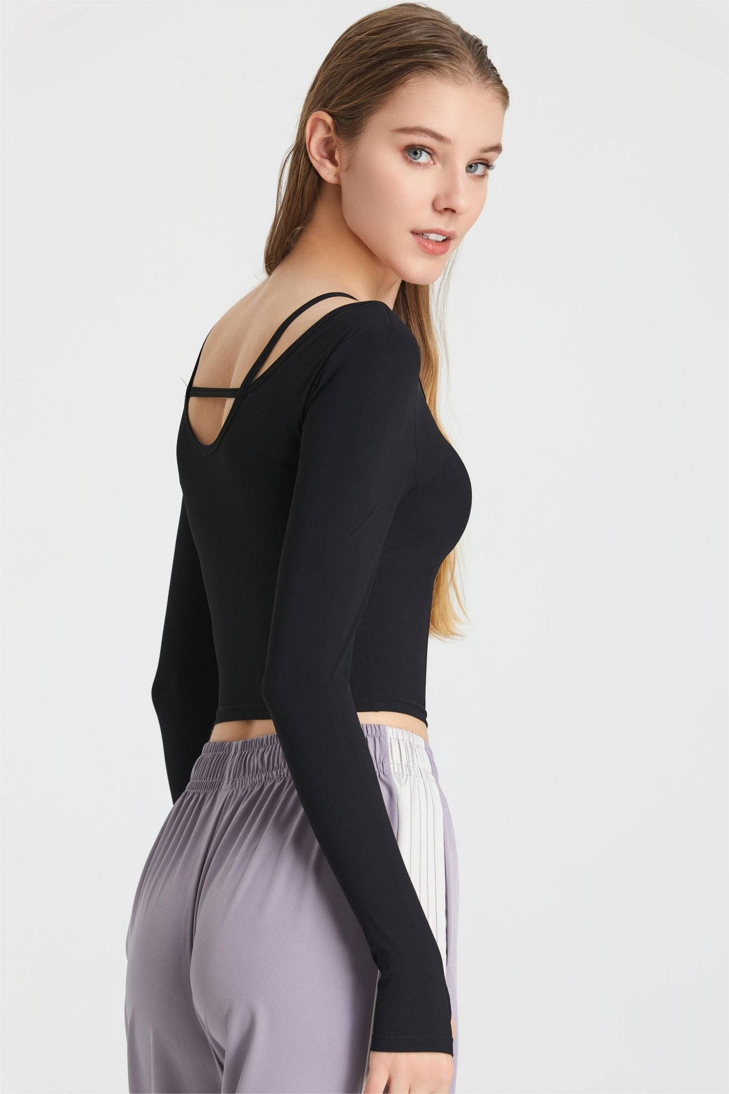 Ribbed Long Sleeve Top with Built-In Bra