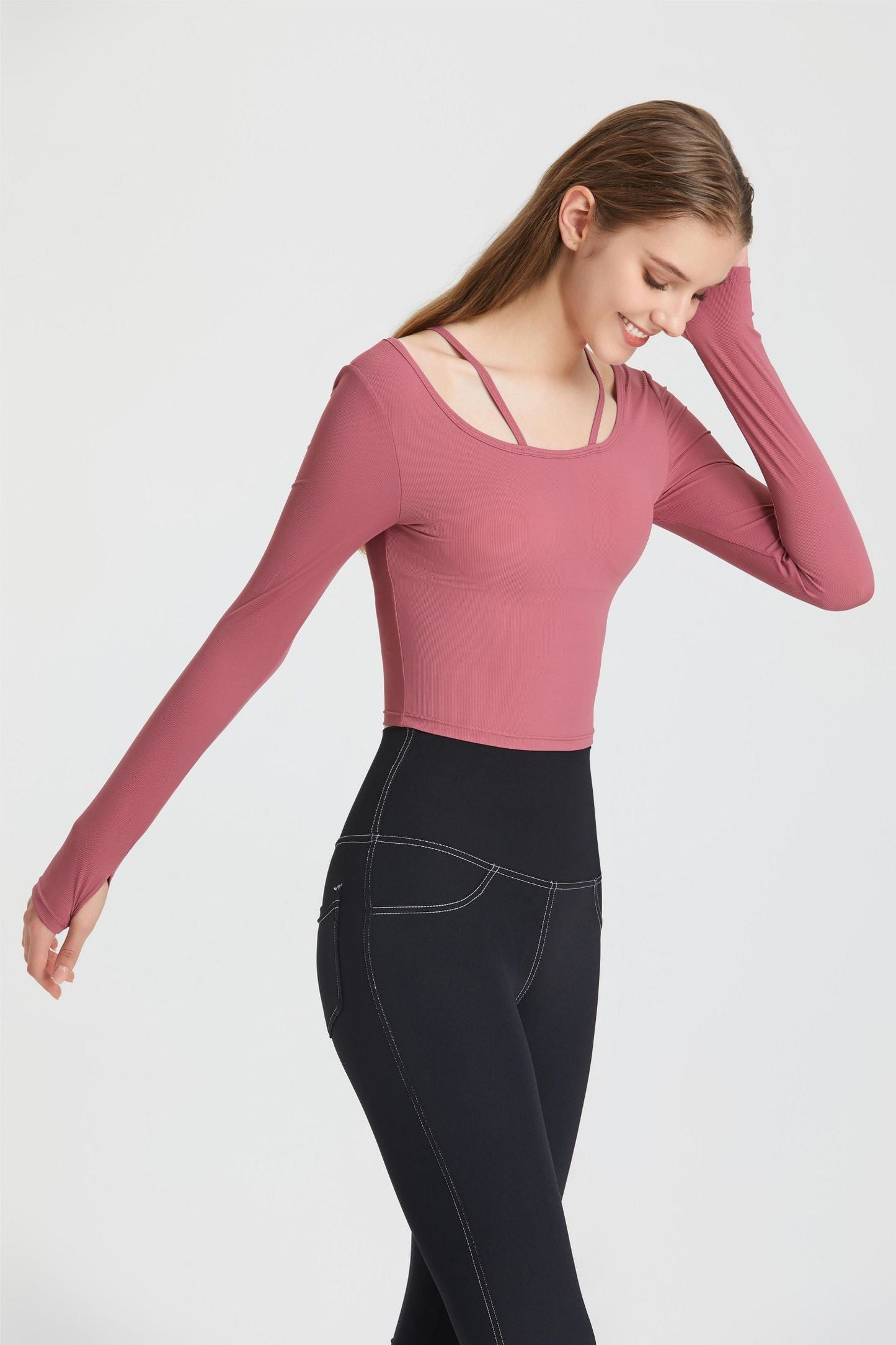 Ribbed Long Sleeve Top with Built-In Bra