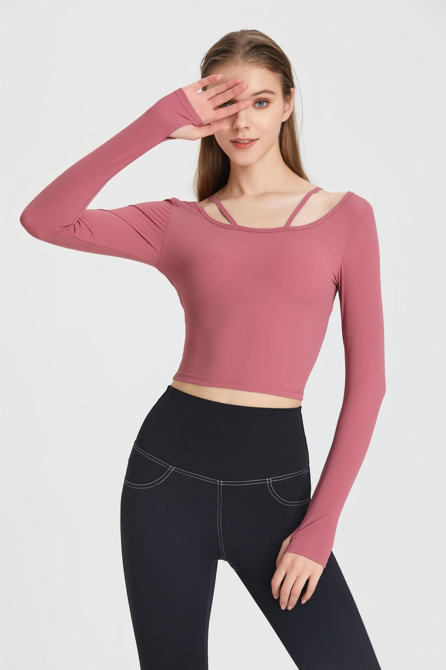 Ribbed Long Sleeve Top with Built-In Bra