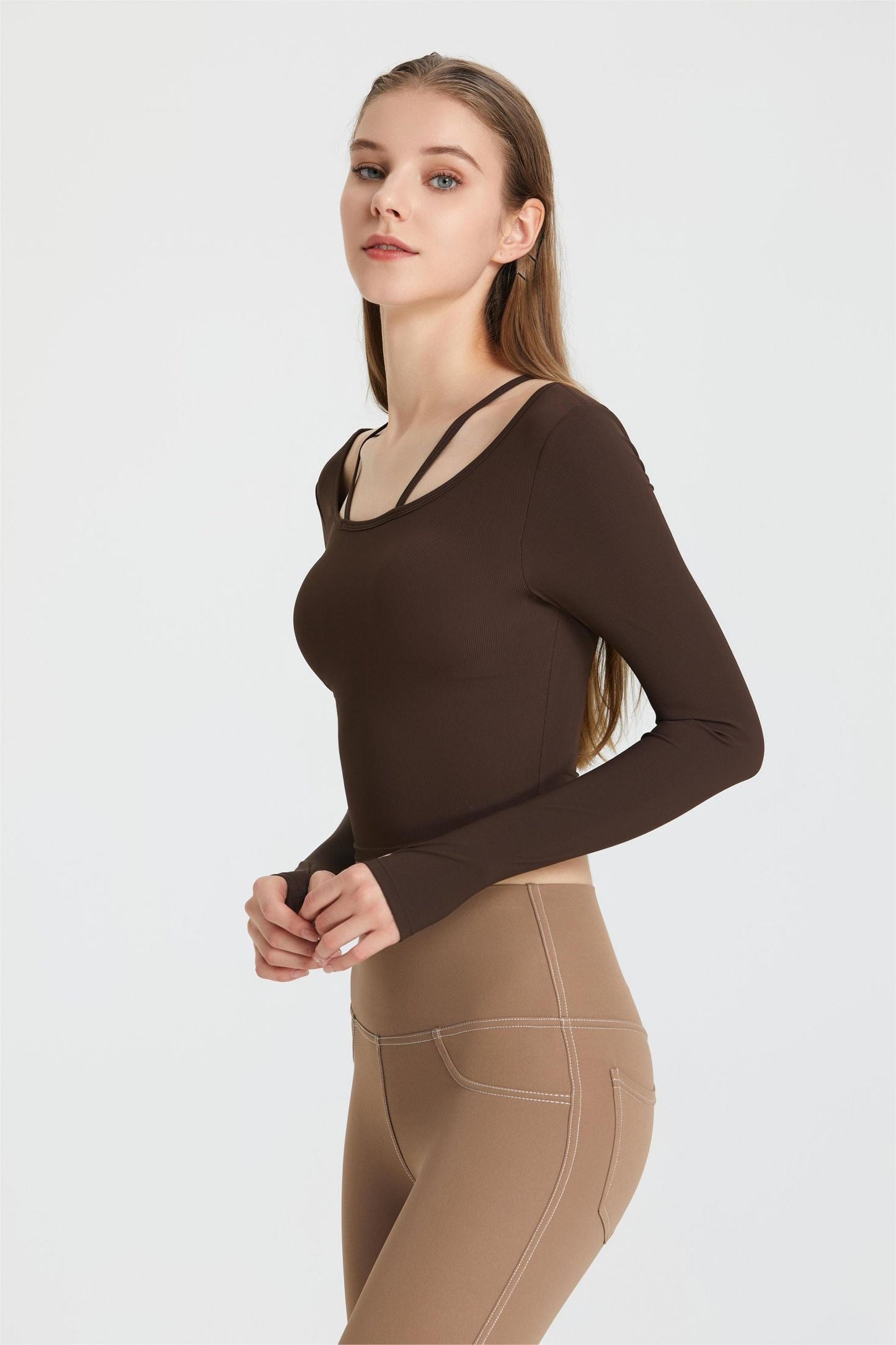 Ribbed Long Sleeve Top with Built-In Bra