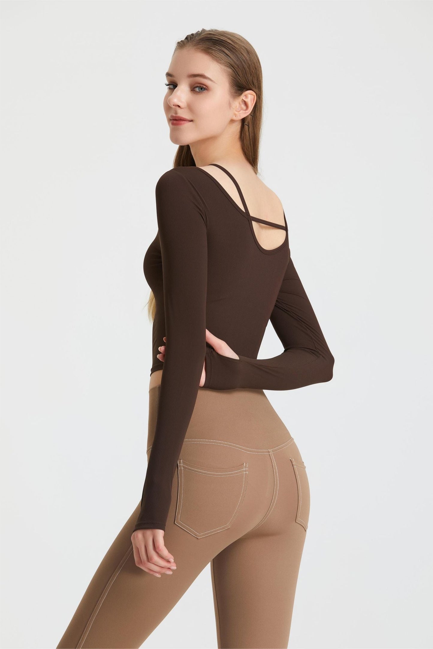 Ribbed Long Sleeve Top with Built-In Bra