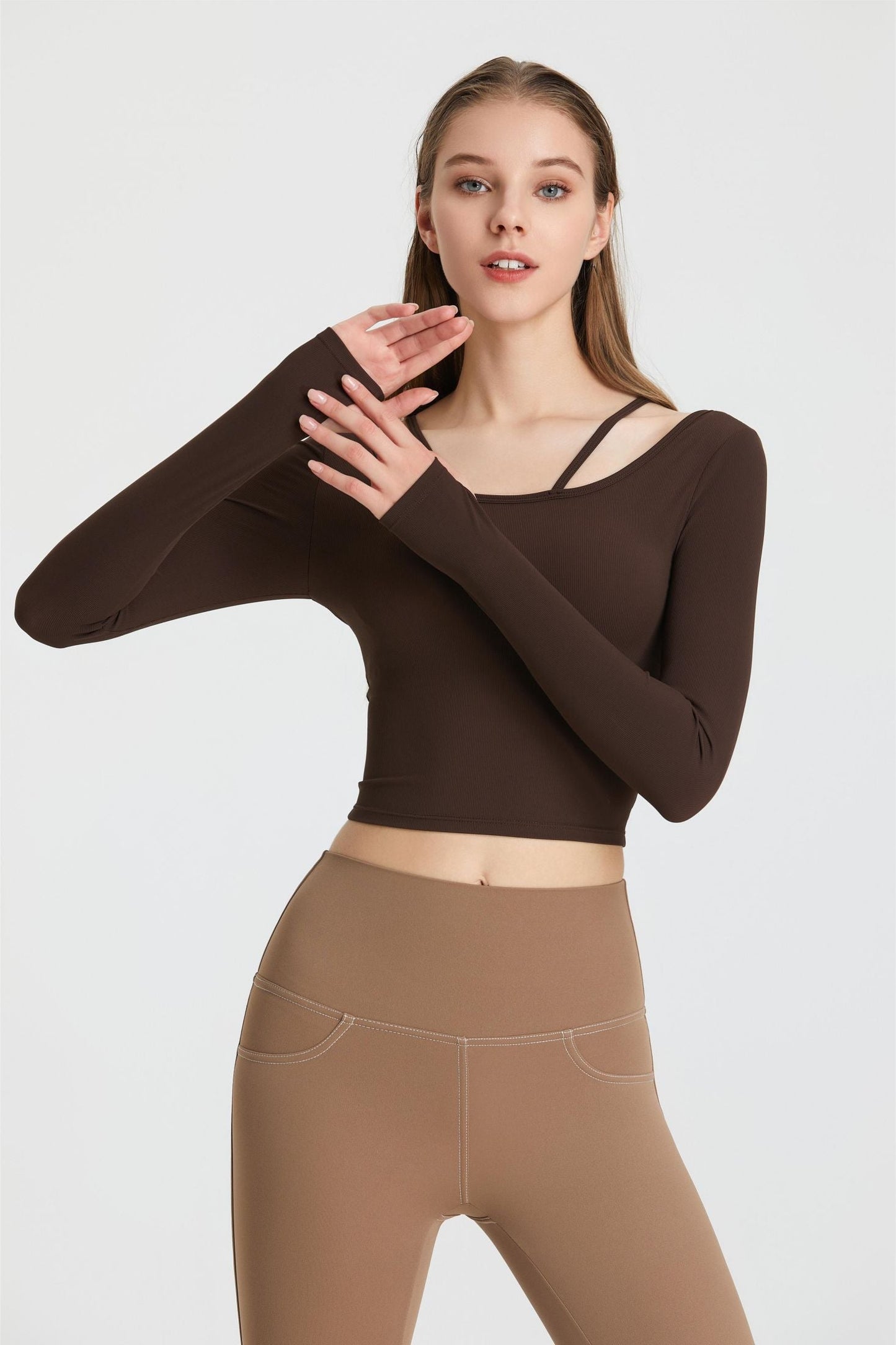 Ribbed Long Sleeve Top with Built-In Bra