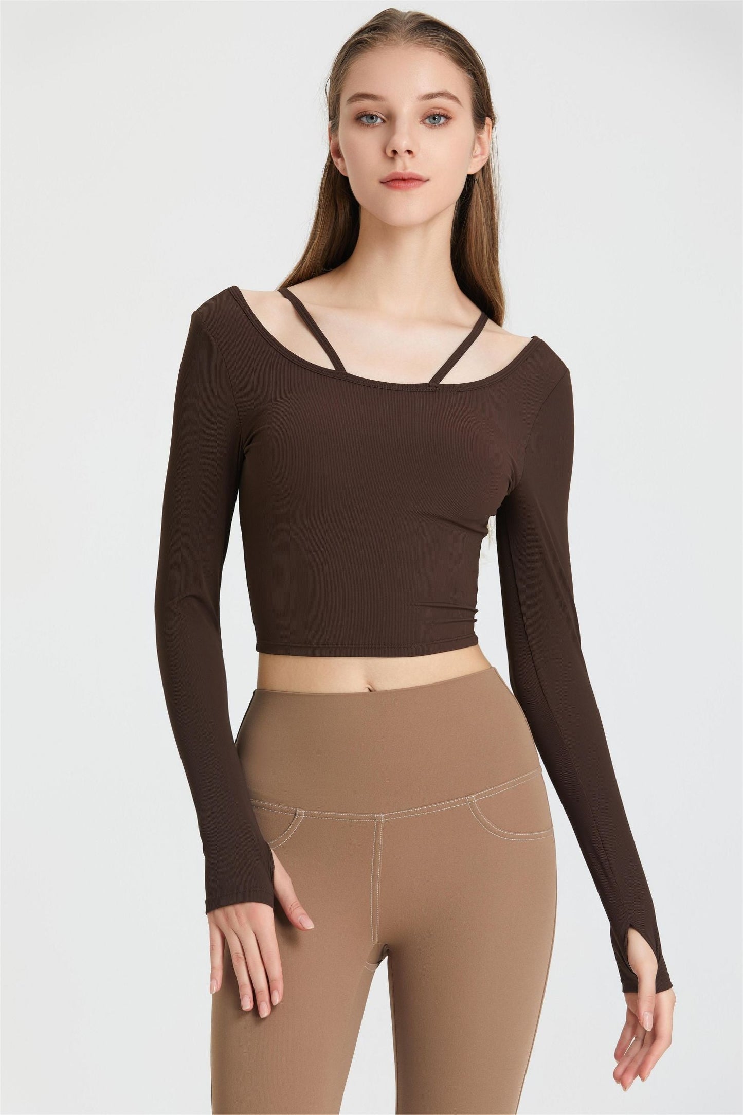 Ribbed Long Sleeve Top with Built-In Bra