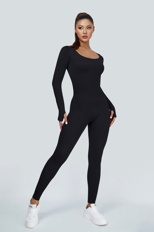 Ribbed Seamless Long Sleeve Jumpsuit