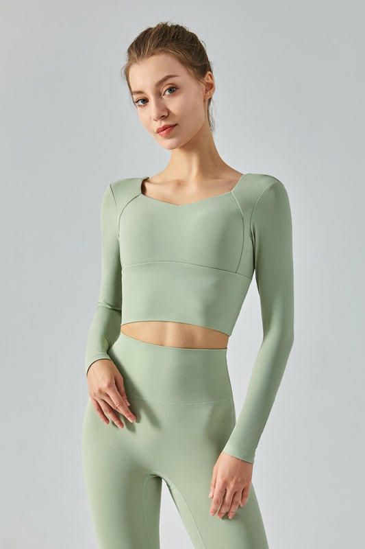 긴소매 오픈백 크롭 셔츠