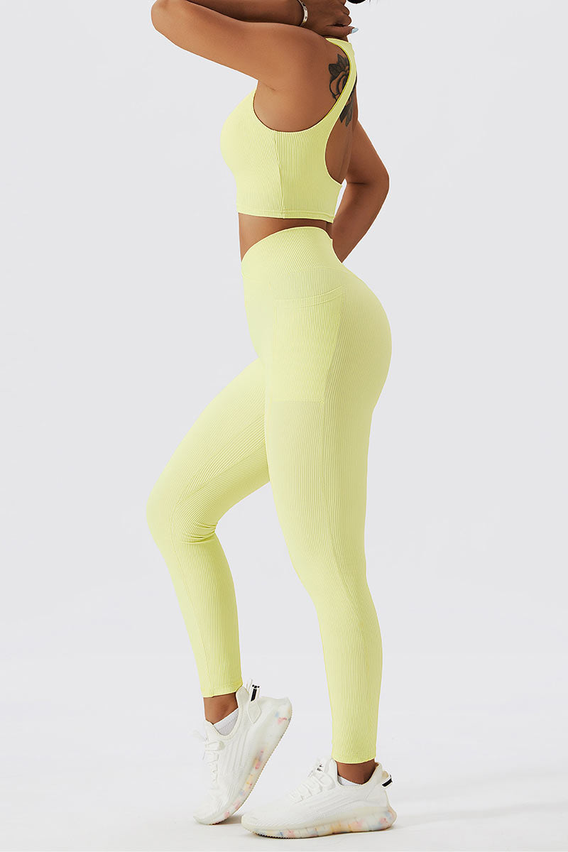 Ribbed V-Cross Leggings with Pockets