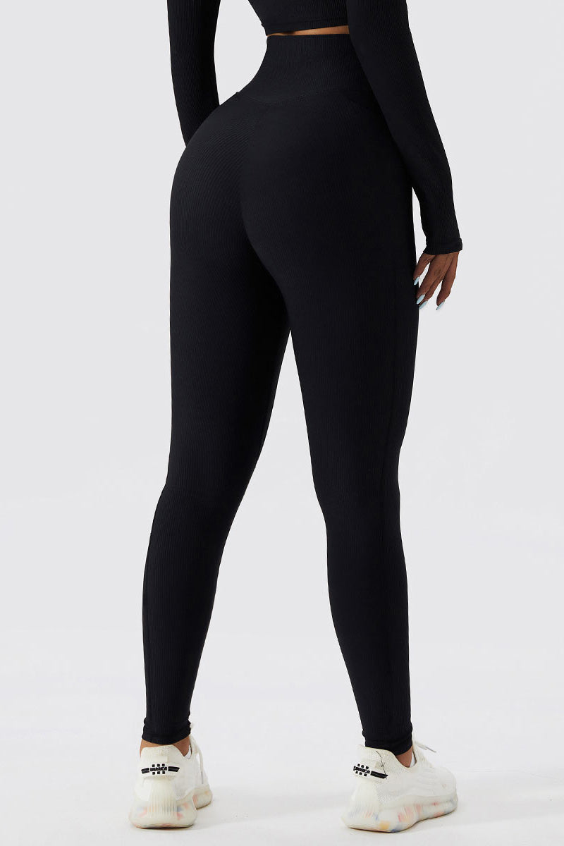 Ribbed V-Cross Leggings with Pockets