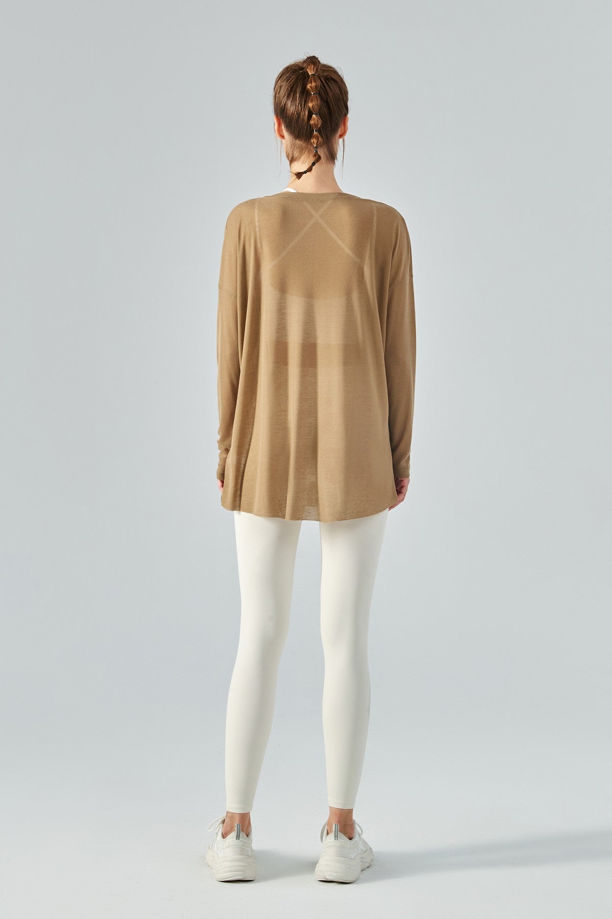 Sheer Mesh Long Sleeve Asymmetrical Hem Tops