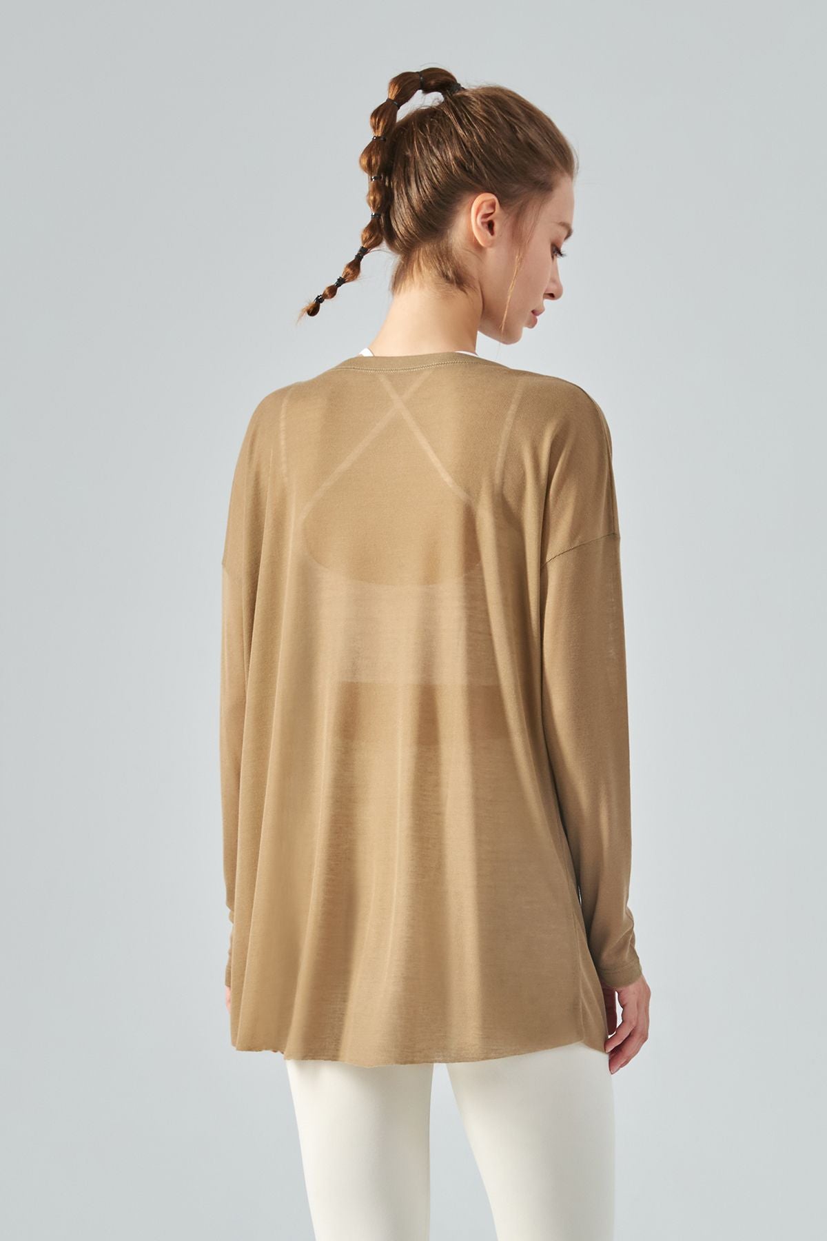 Sheer Mesh Long Sleeve Asymmetrical Hem Tops