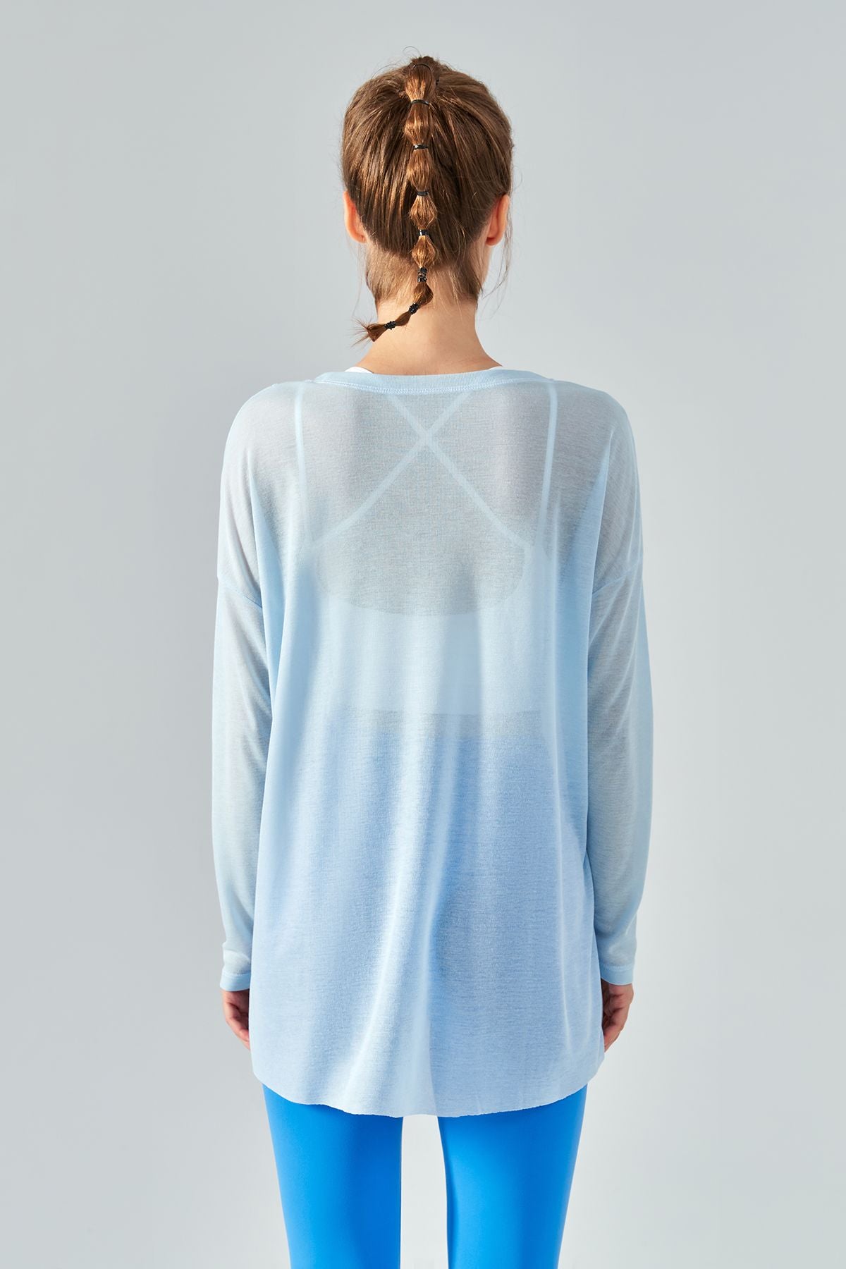 Sheer Mesh Long Sleeve Asymmetrical Hem Tops