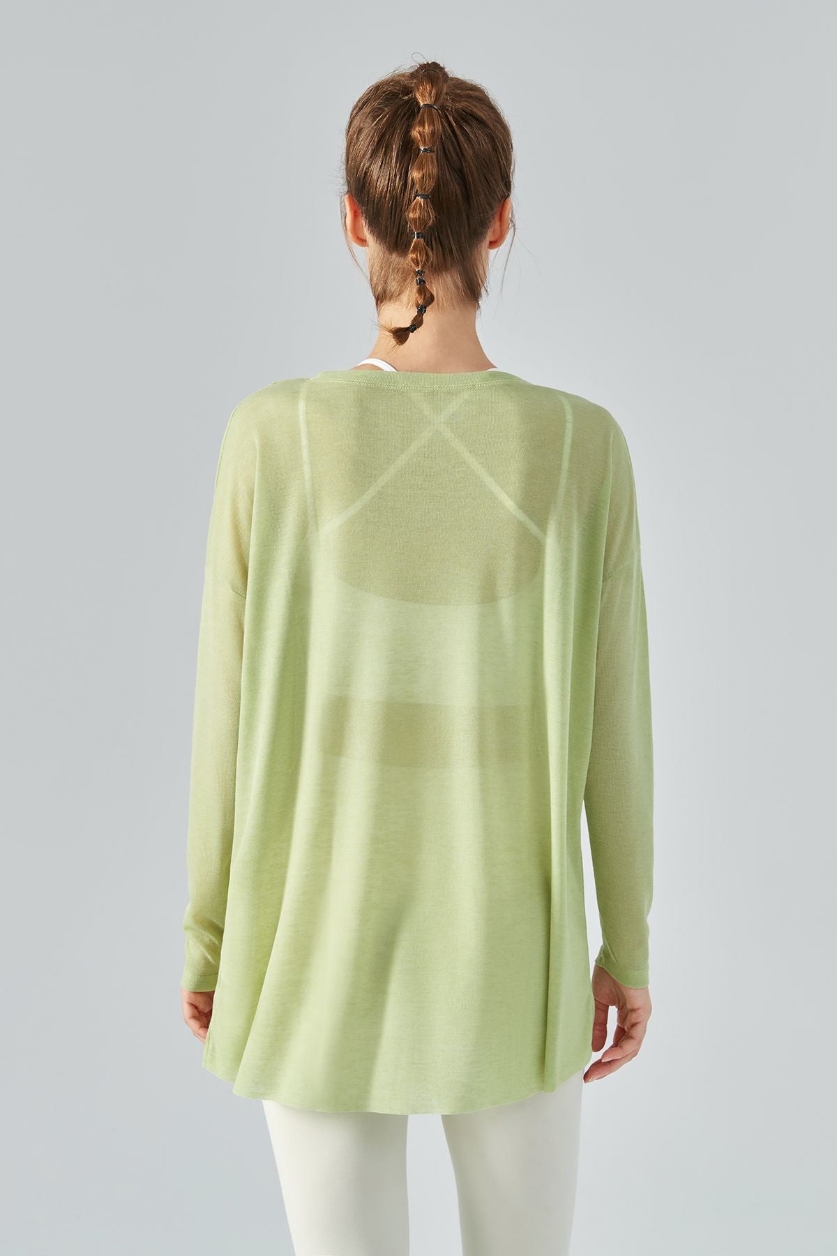 Sheer Mesh Long Sleeve Asymmetrical Hem Tops