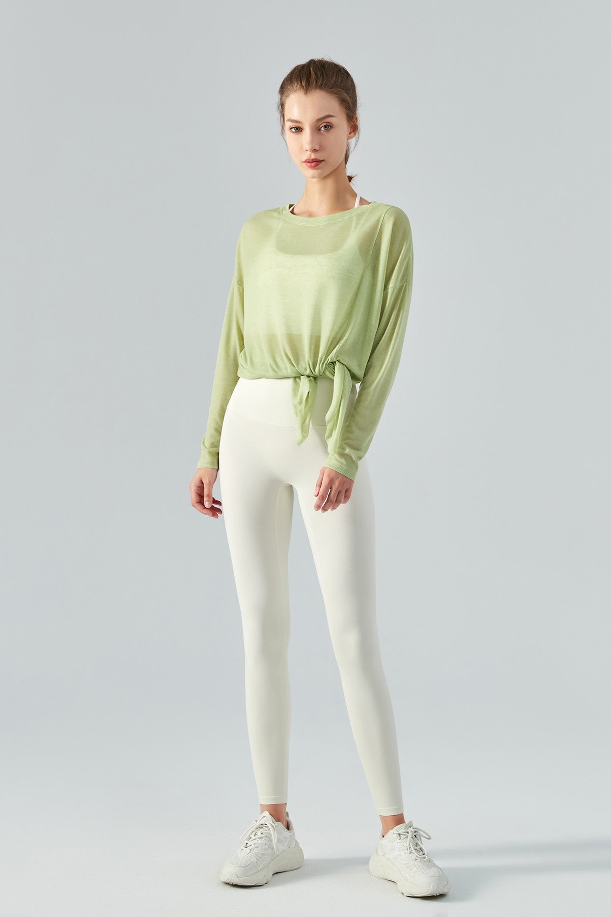 Sheer Mesh Long Sleeve Asymmetrical Hem Tops