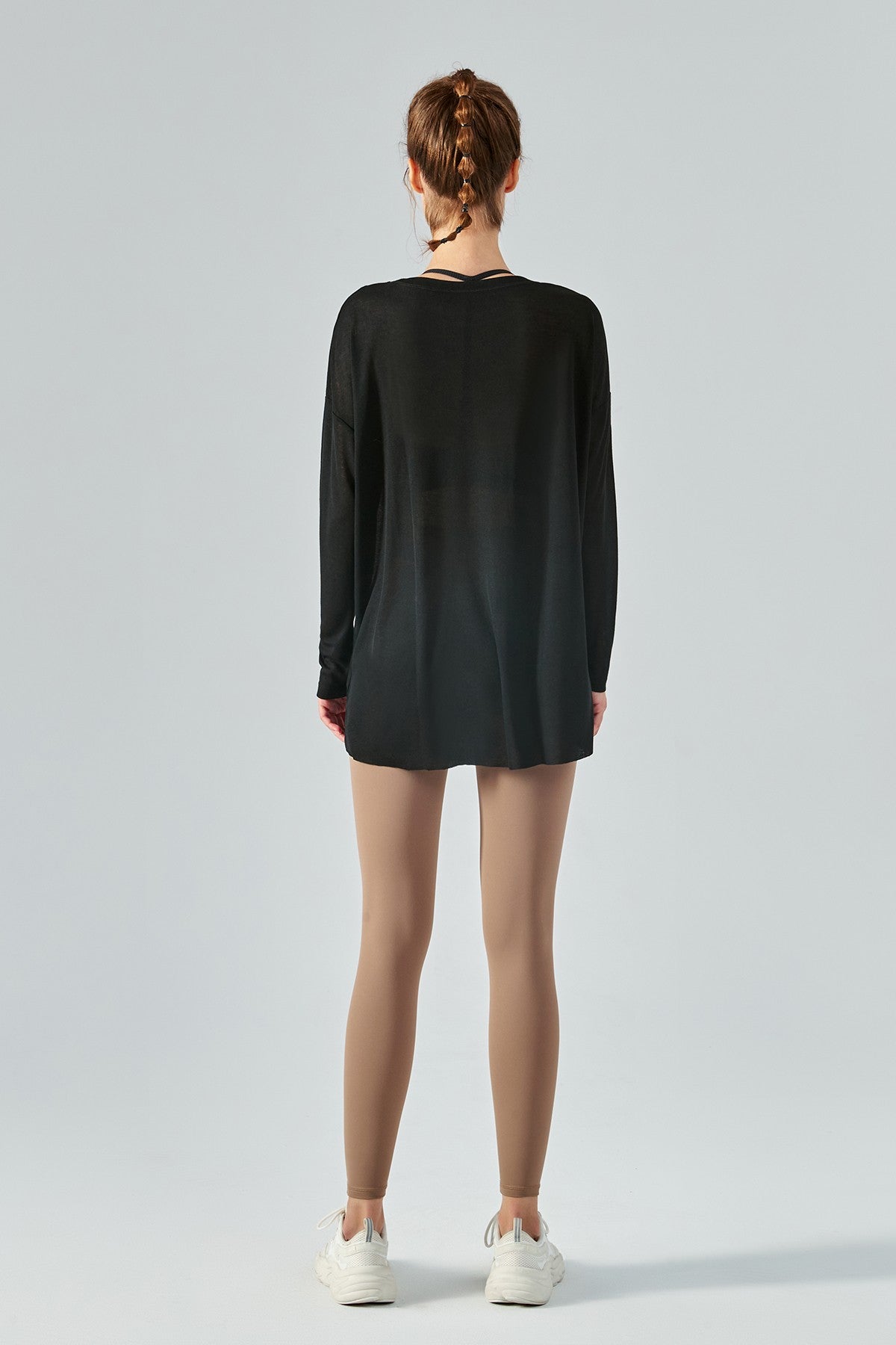 Sheer Mesh Long Sleeve Asymmetrical Hem Tops