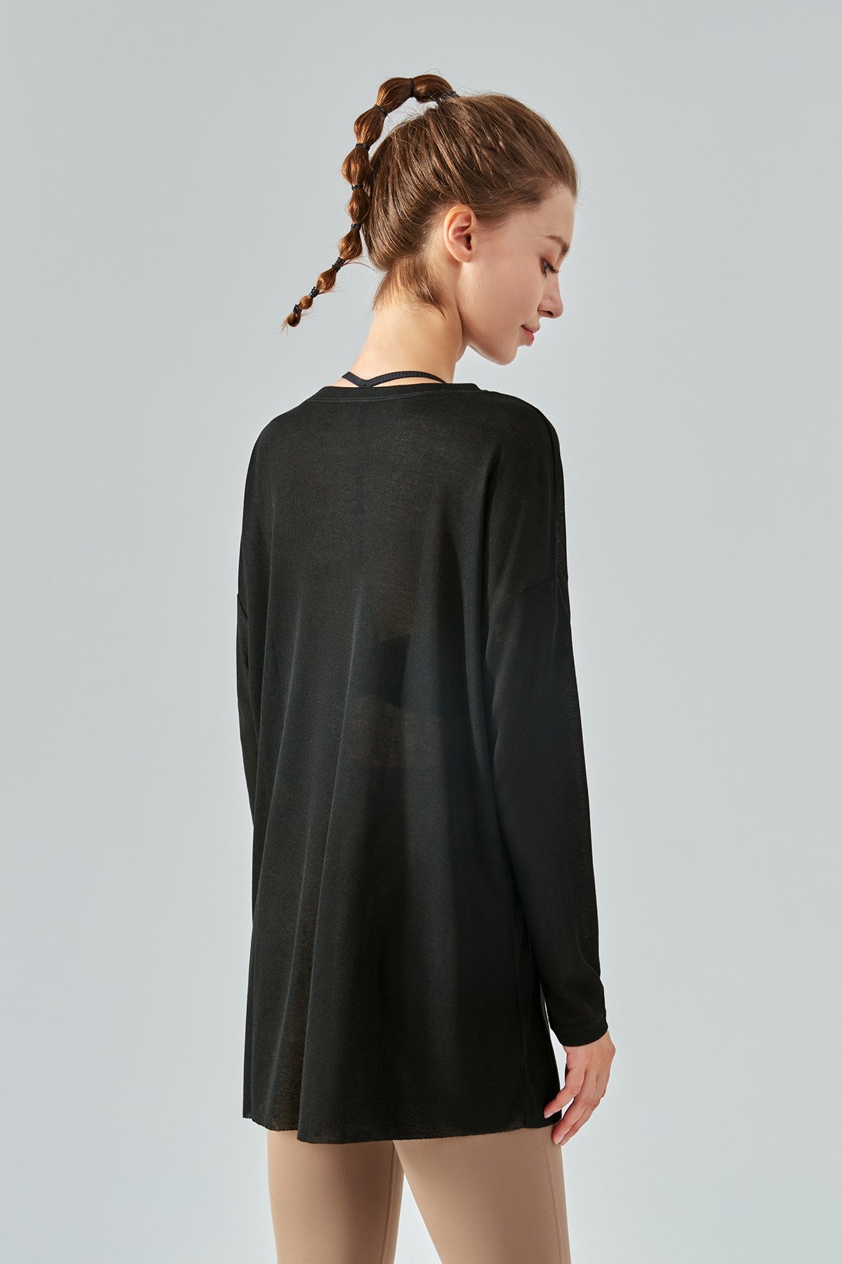 Sheer Mesh Long Sleeve Asymmetrical Hem Tops