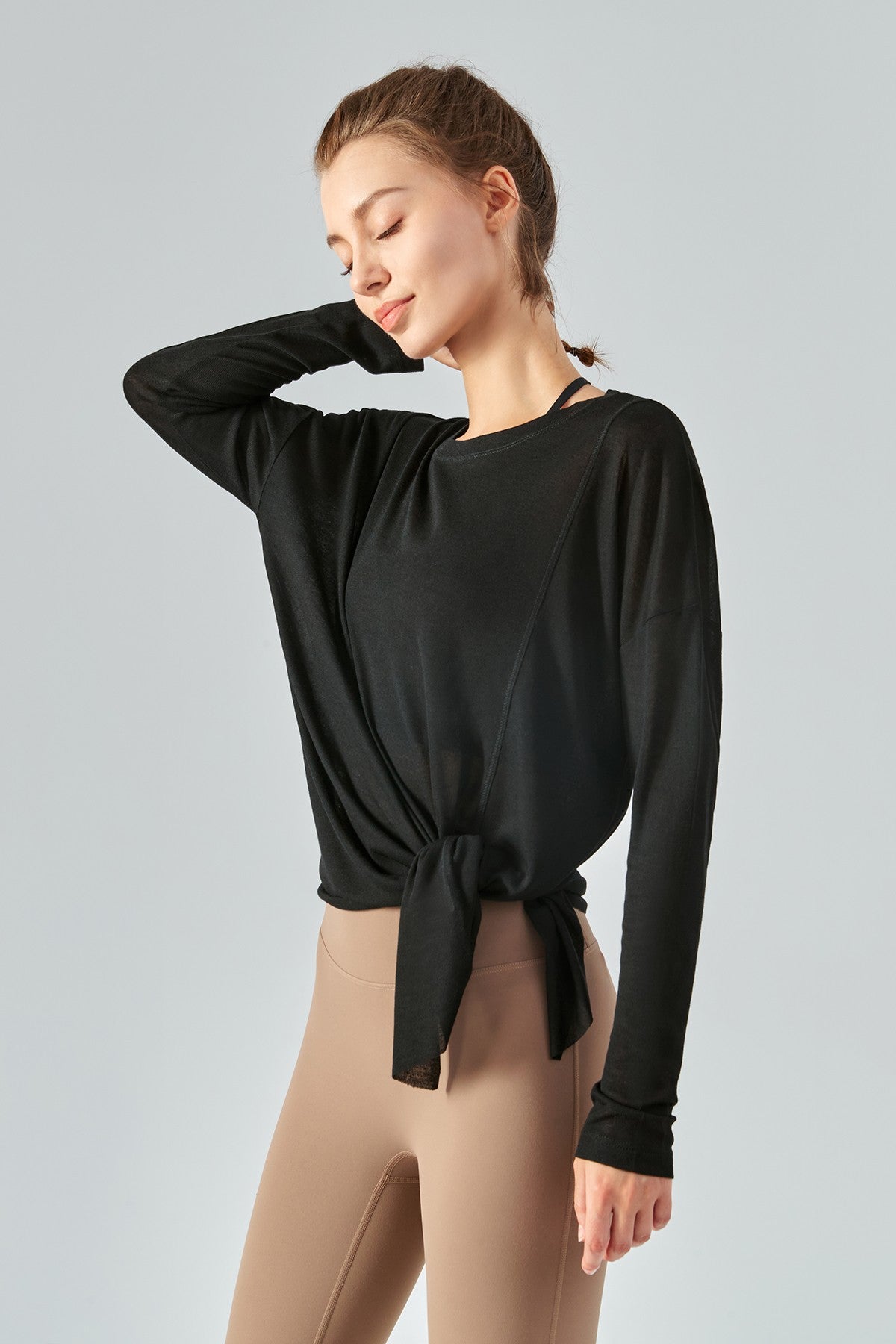 Sheer Mesh Long Sleeve Asymmetrical Hem Tops