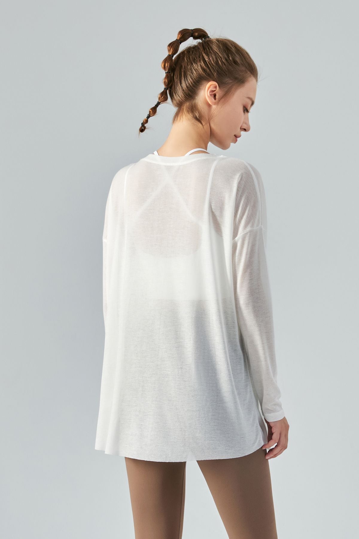 Sheer Mesh Long Sleeve Asymmetrical Hem Tops