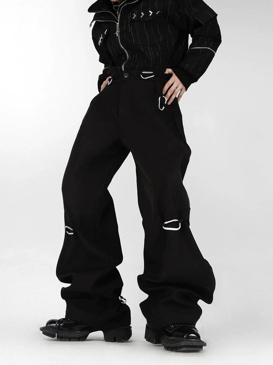 Simplicity Casual Pants with Metal Carabiner Clasp Design