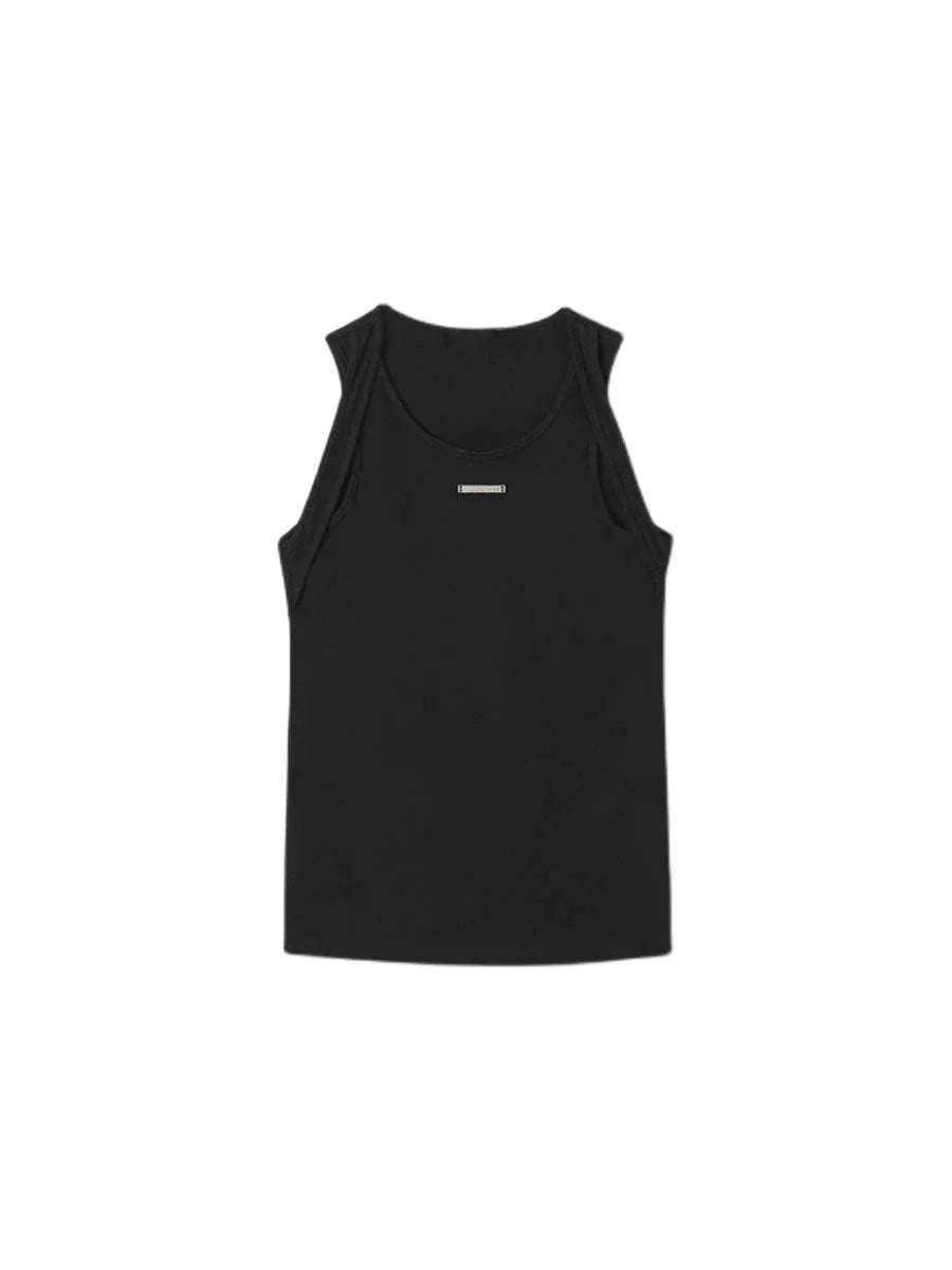 Sleek Slim-Fit Tank Top with Double-Layer Strap & Metallic Accents