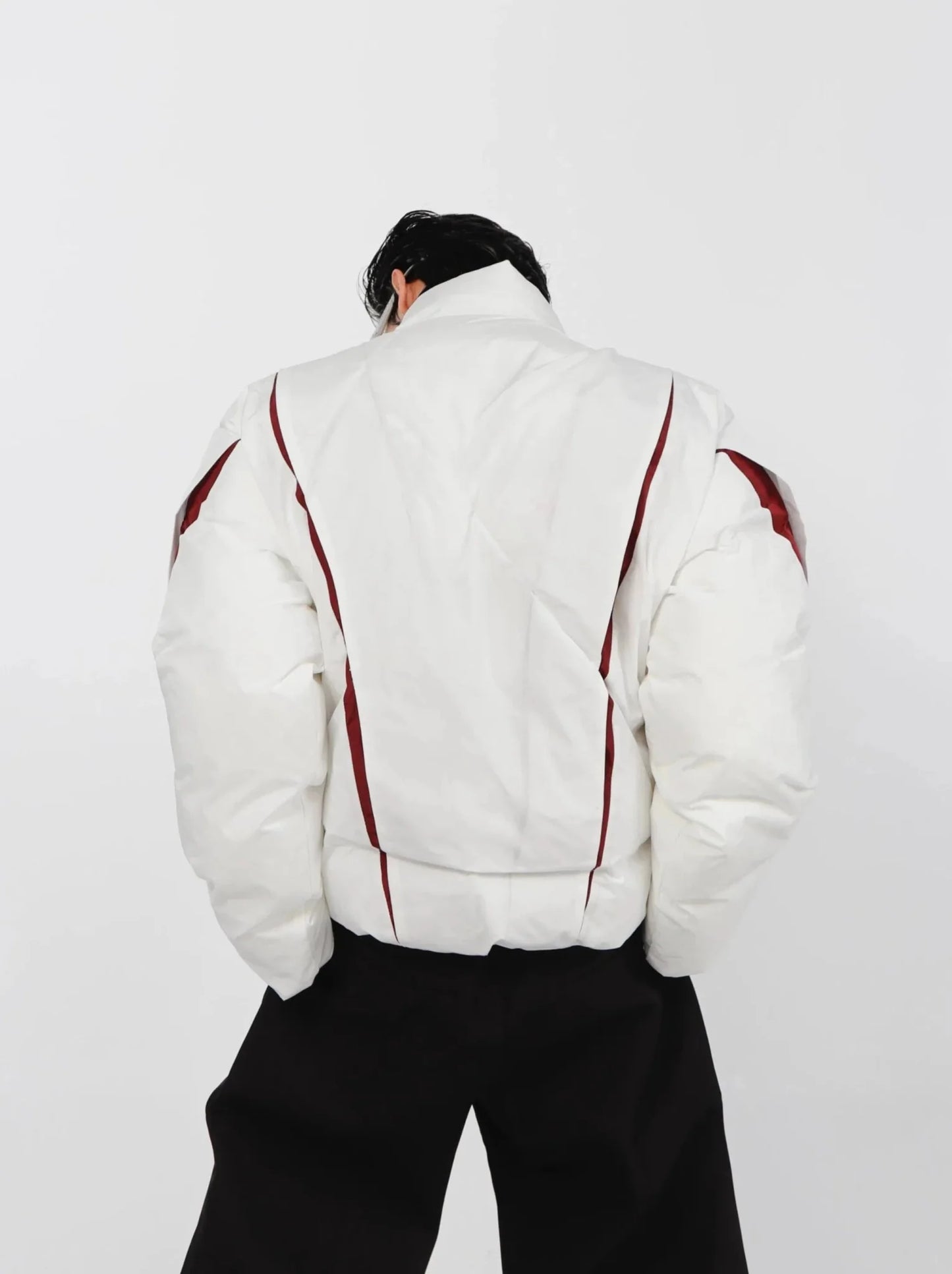 Split Deconstructed Cotton Jacket | Color-Block Short Puffer Coat with Stand Collar