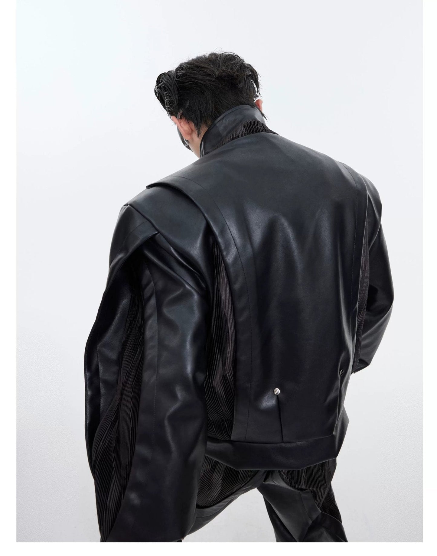 Split Design Faux Leather Jacket | Heavyweight Patchwork Biker Suit