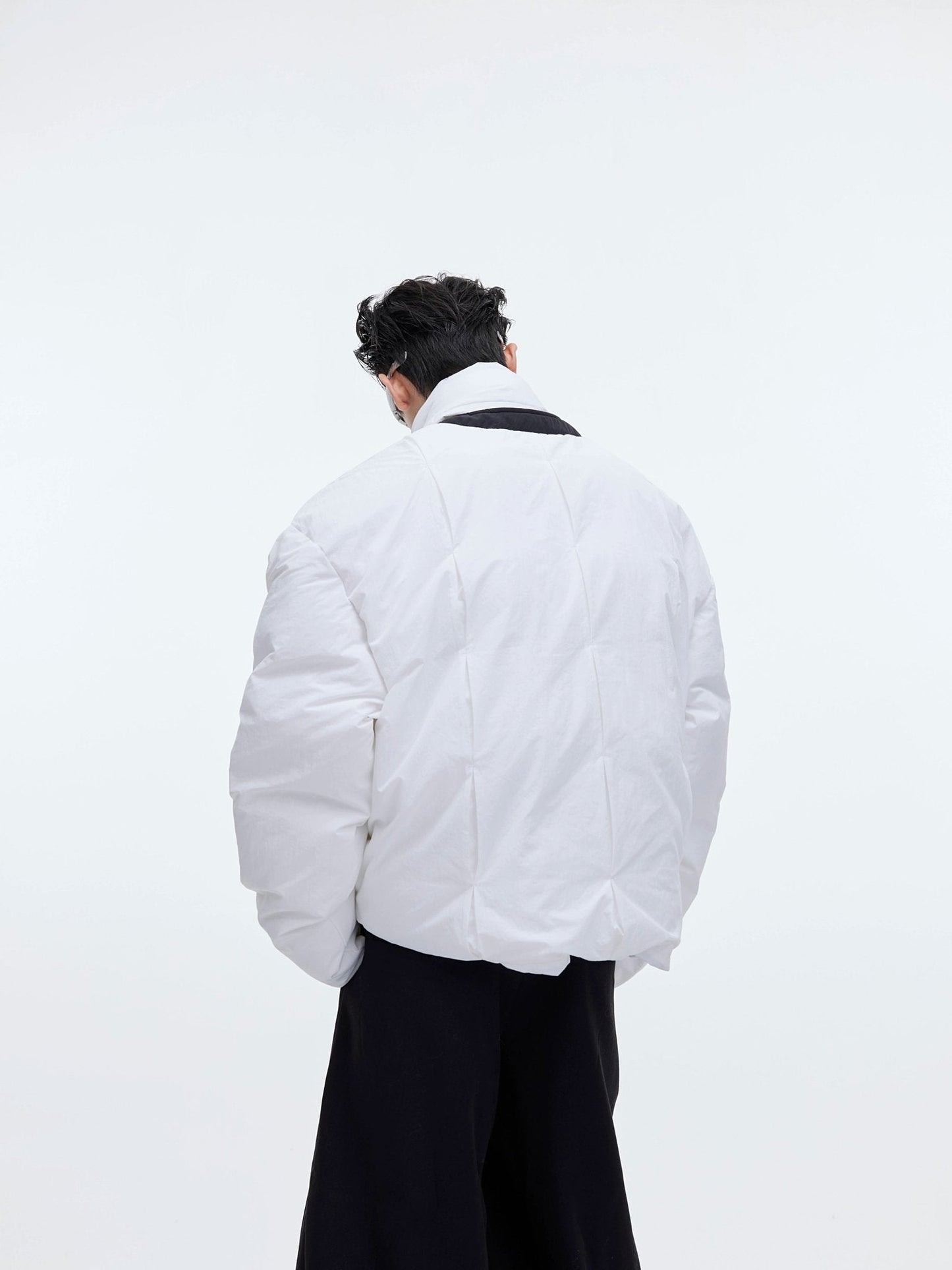 Split Design Nylon Puffer Jacket with Integrated Scarf | Short Jacket for Men