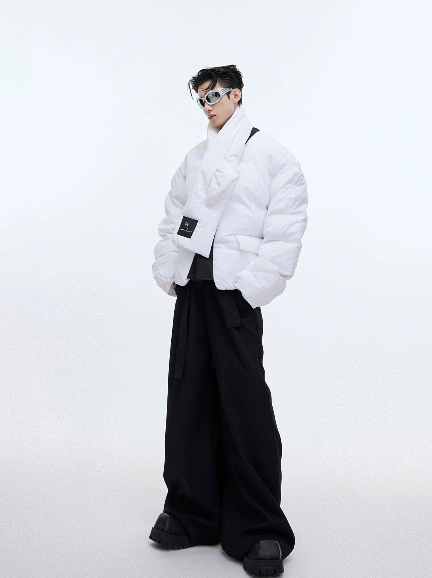 Split Design Nylon Puffer Jacket with Integrated Scarf | Short Jacket for Men