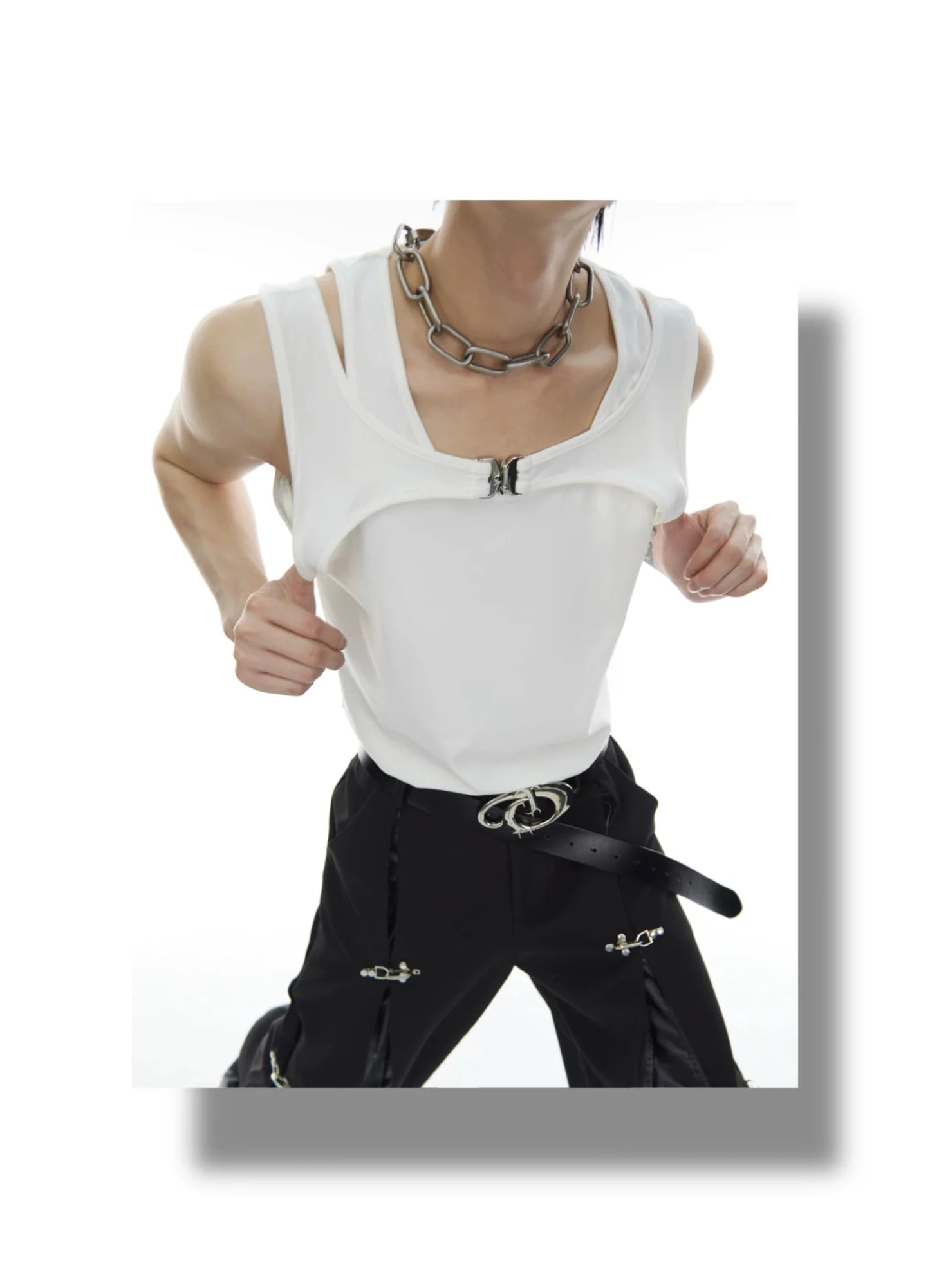 Sports Unisex 2-in-1 Slim-Fit Tank Top with Detachable Metal Clasp