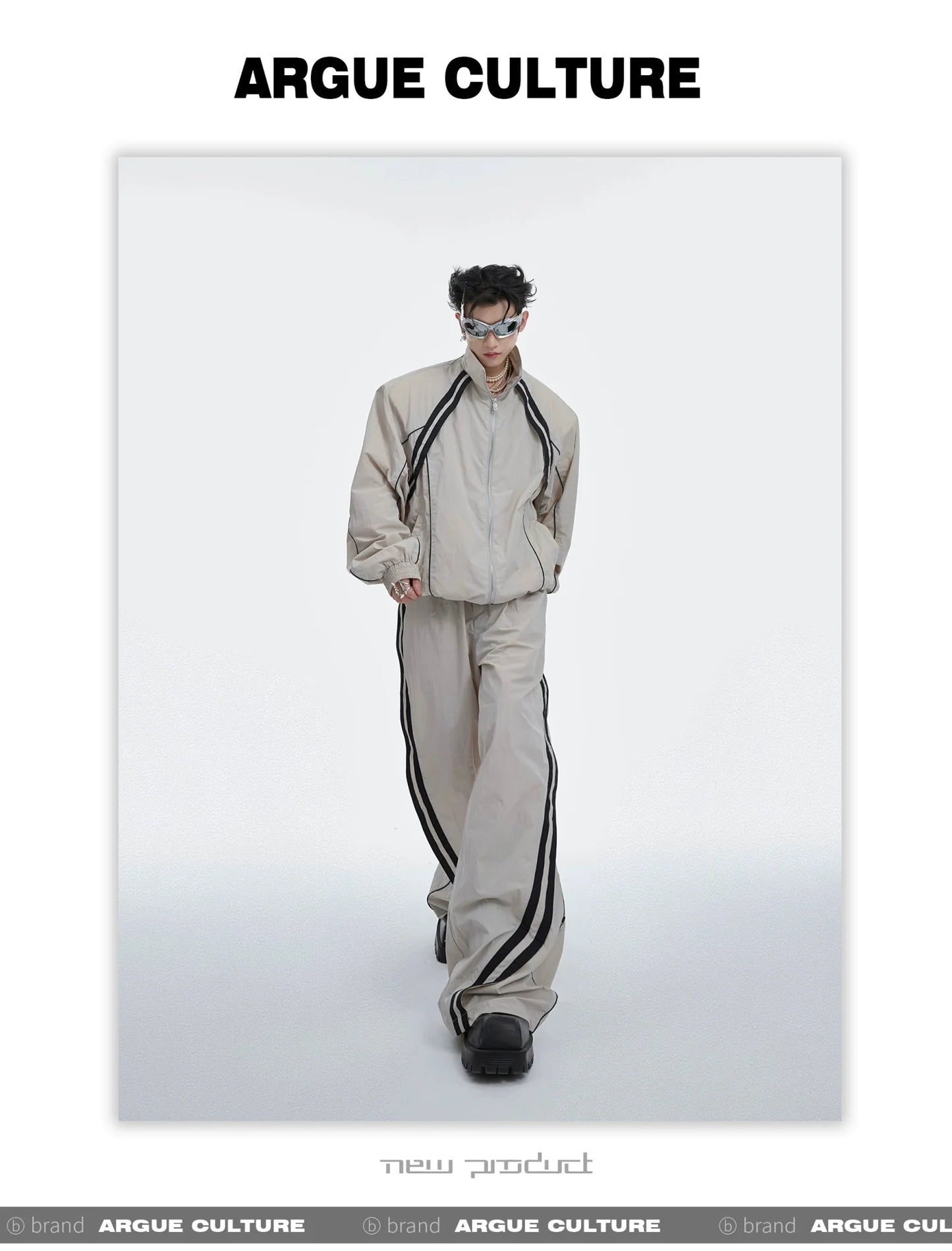 Sporty Racing Stripe Color Block Loose Fit Track Suit with Deconstructed