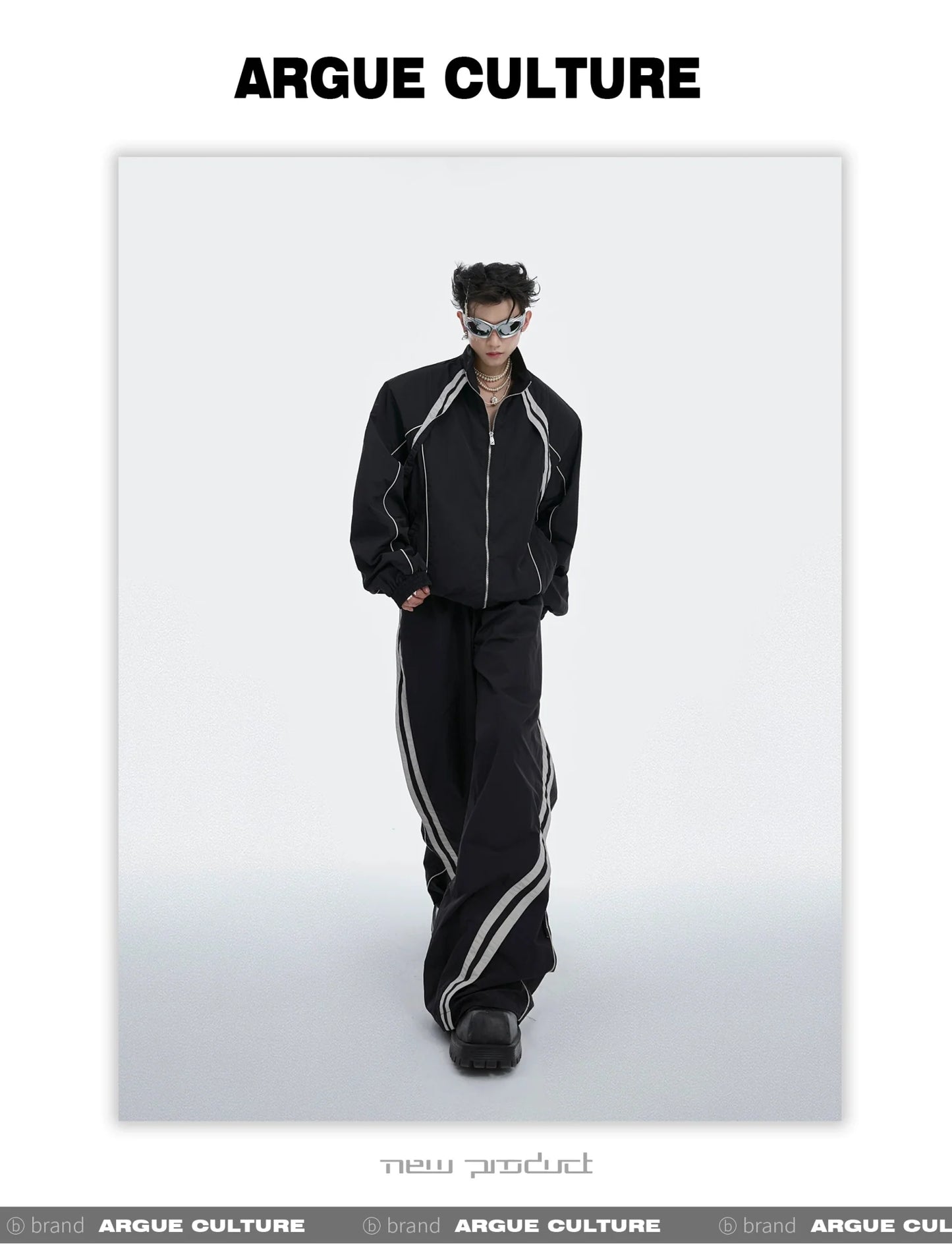 Sporty Racing Stripe Color Block Loose Fit Track Suit with Deconstructed